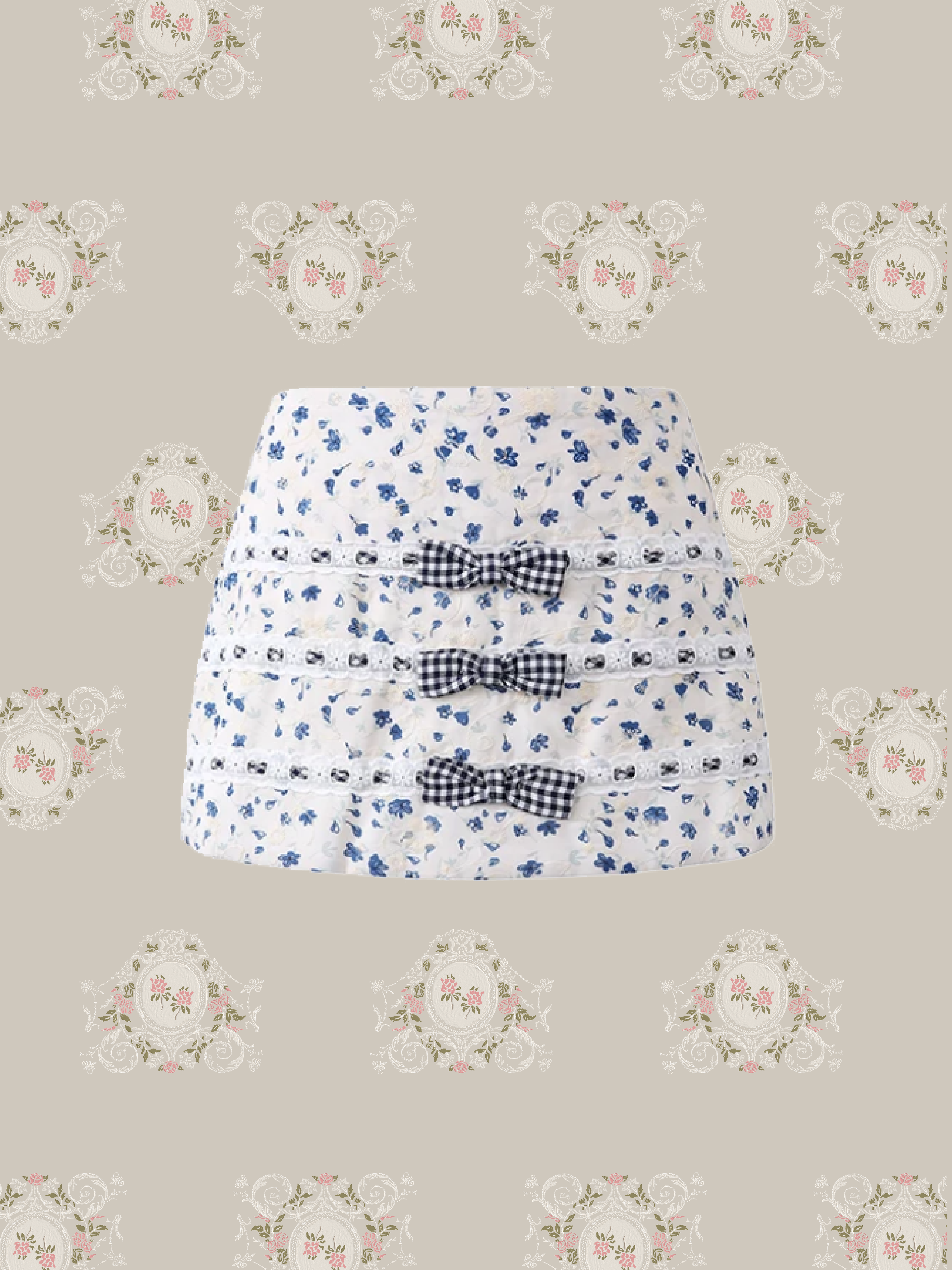 Strapless Gingham Floral Bow Set Up/ストラップレスギンガムチェック柄リボンセット