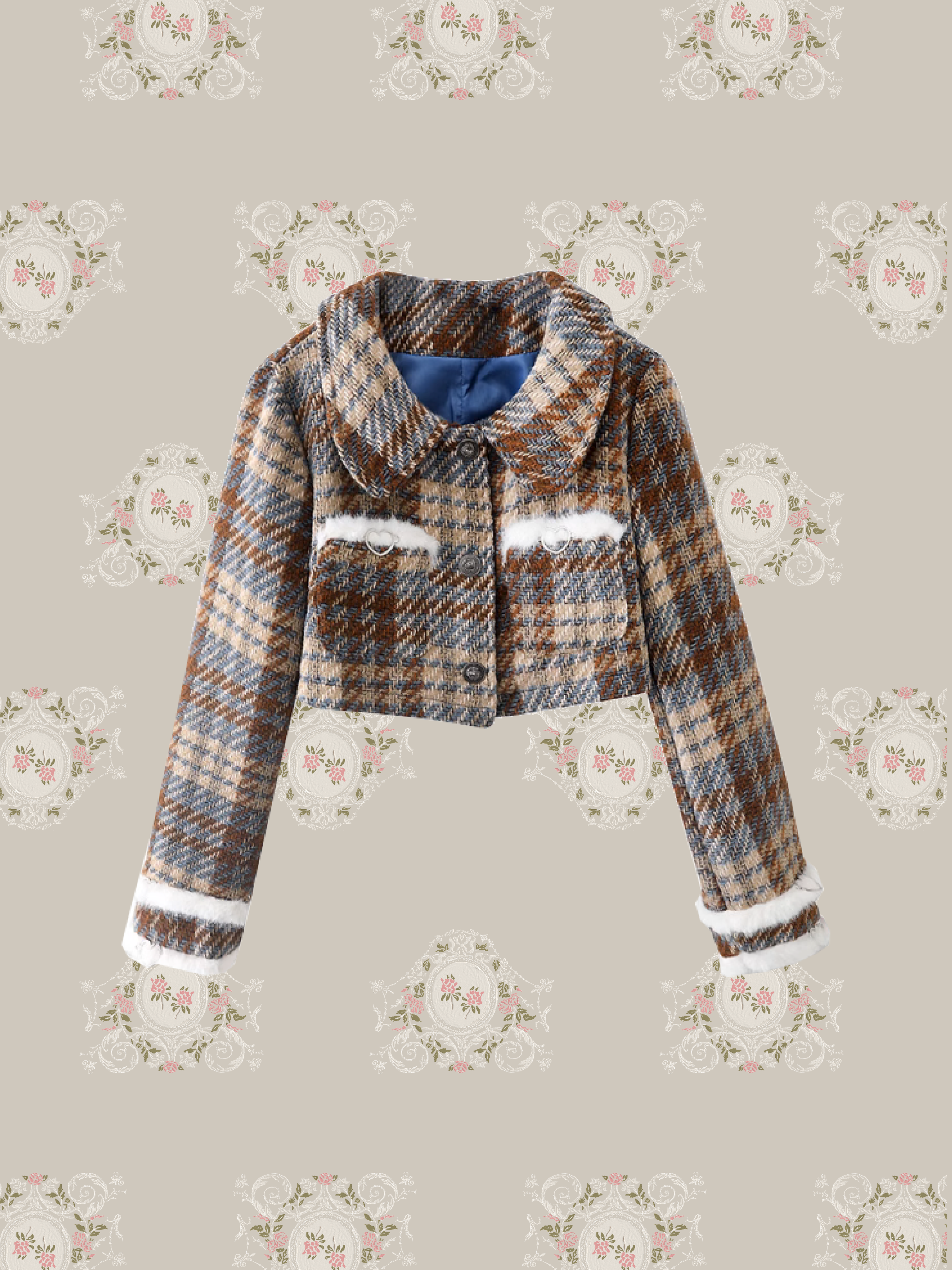 Fluffy Plaid Short Coat Set-Up/ふわふわチェックショートコートセットアップ