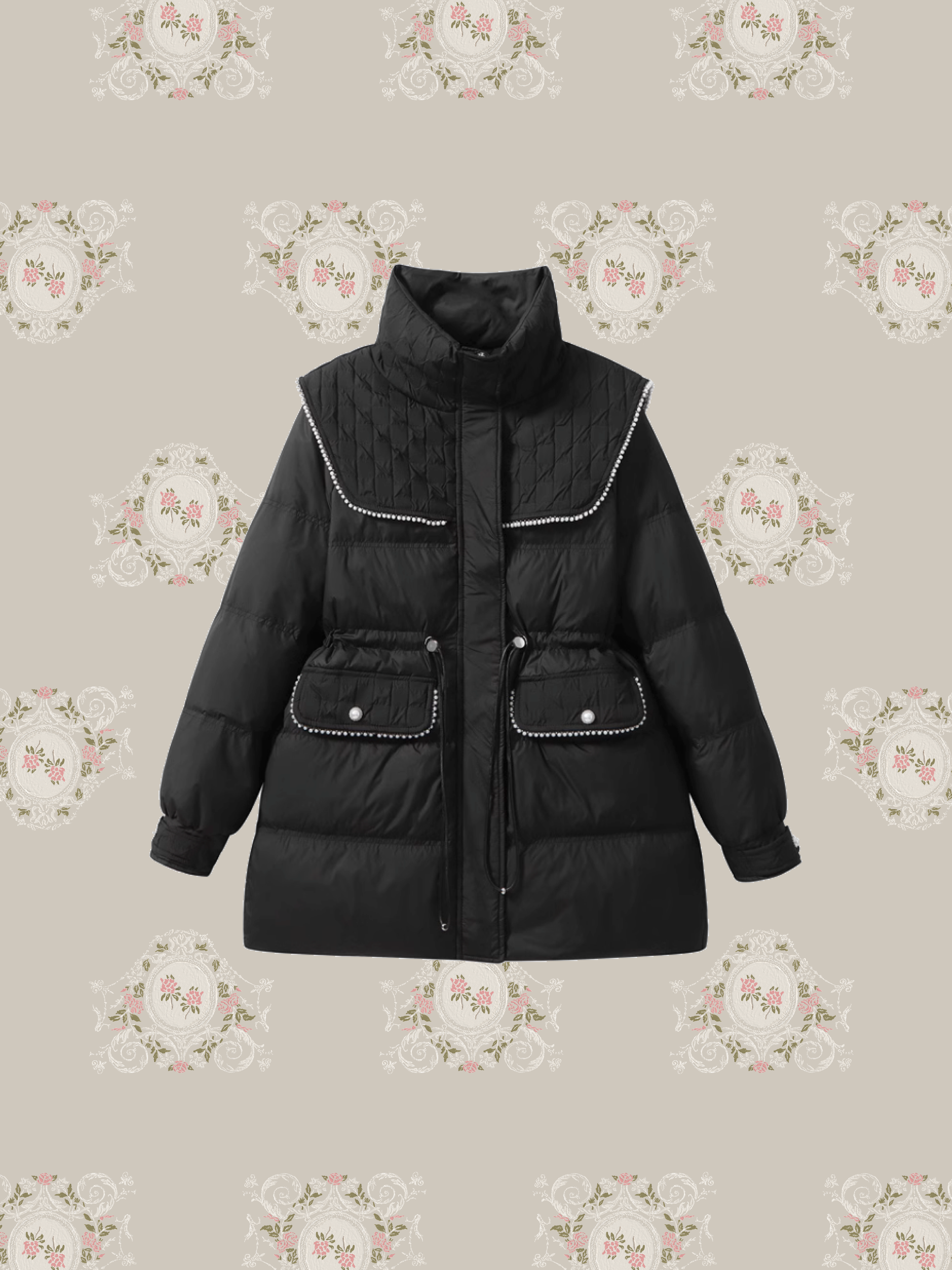 Mid-Length Tweed Piping Duck Down Coat/ミッドレングスツイードパイピングダックダウンコート