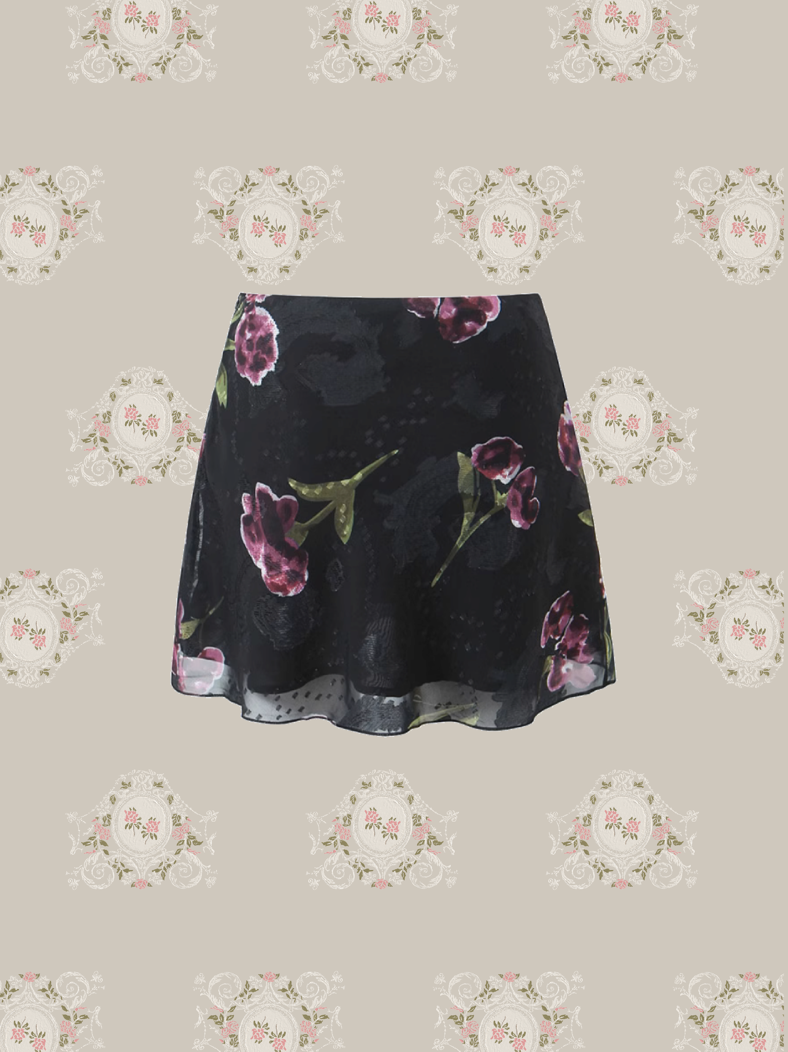 Vintage Floral Print Mesh Skirt/ヴィンテージフローラルプリントメッシュスカート