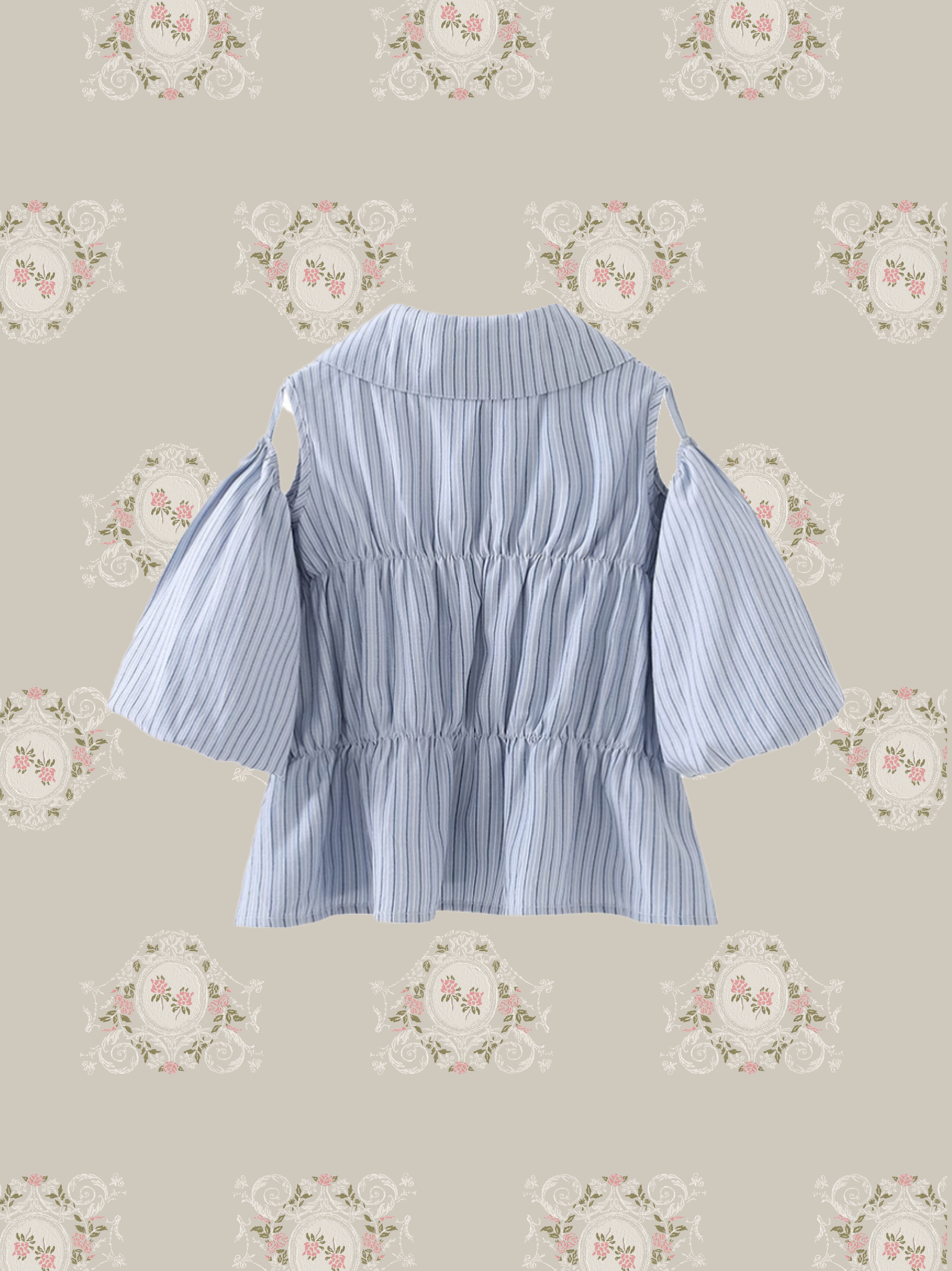 Hollow Out Ribbon Stripe Shirt/リボンストライプシャツ