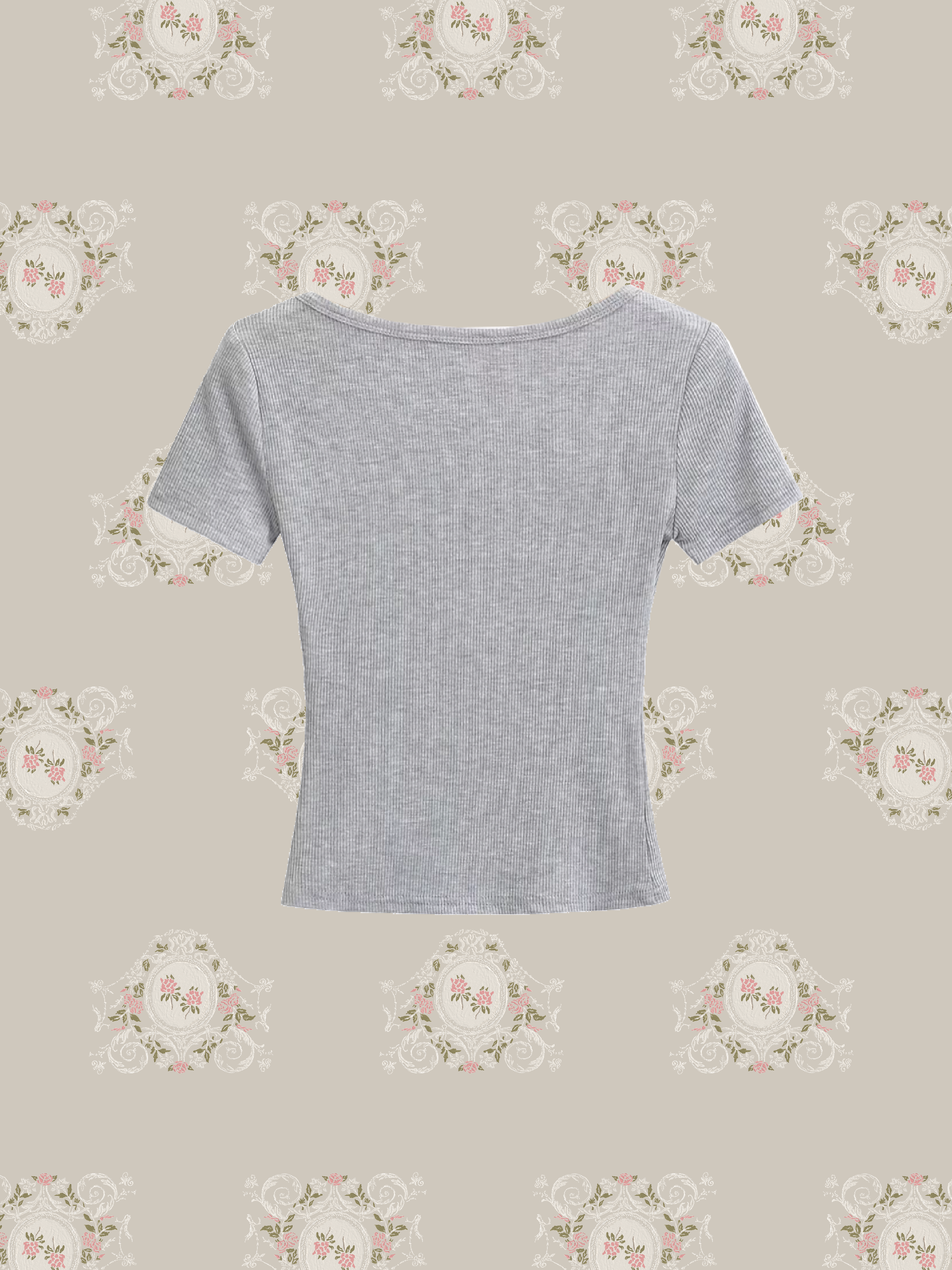 Lace Stitching Square Collar Top/レースステッチスクエアカラートップス