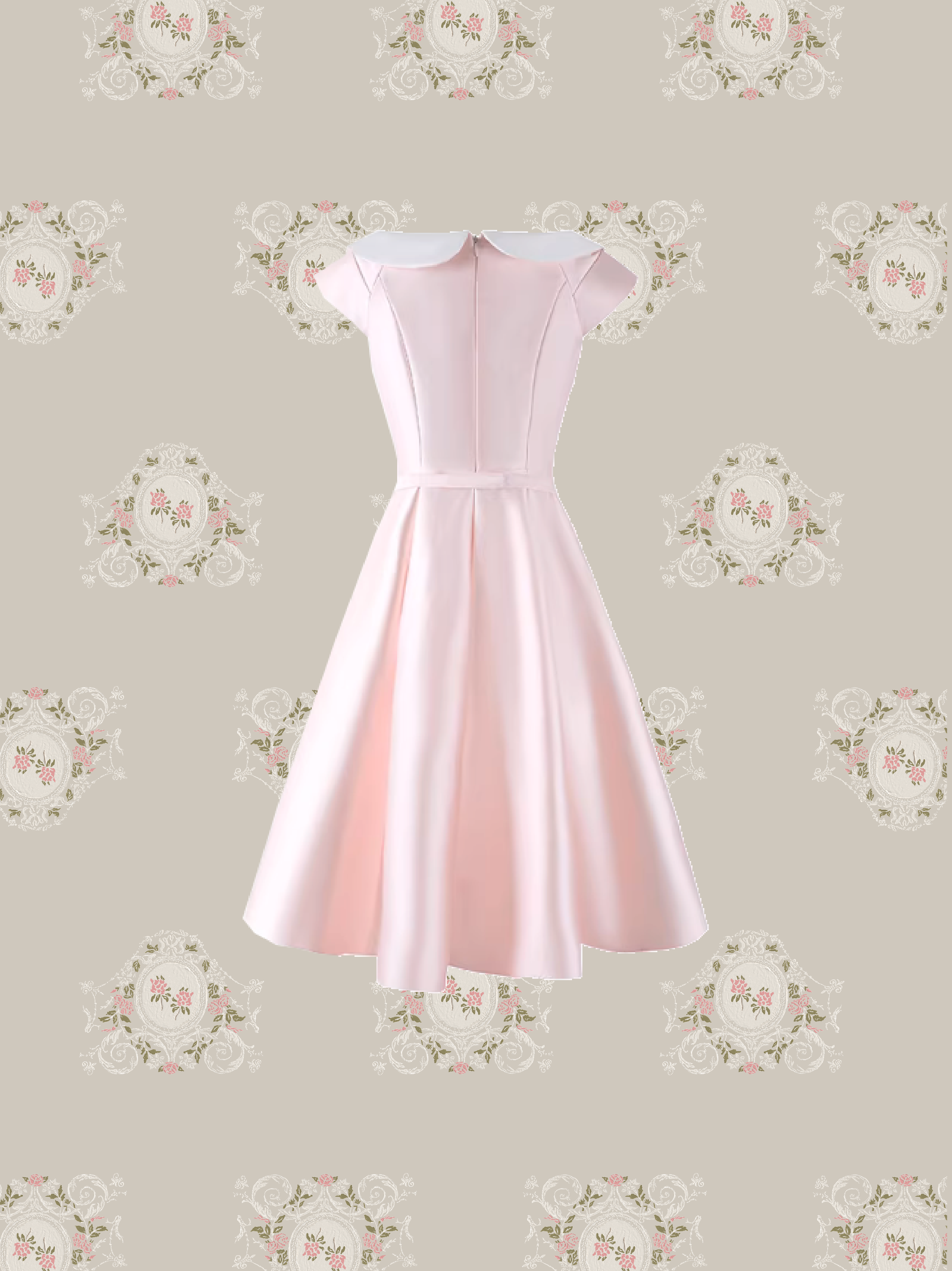 Elegant Collar Waisted Satin Dress/エレガント襟ウエストサテンドレス
