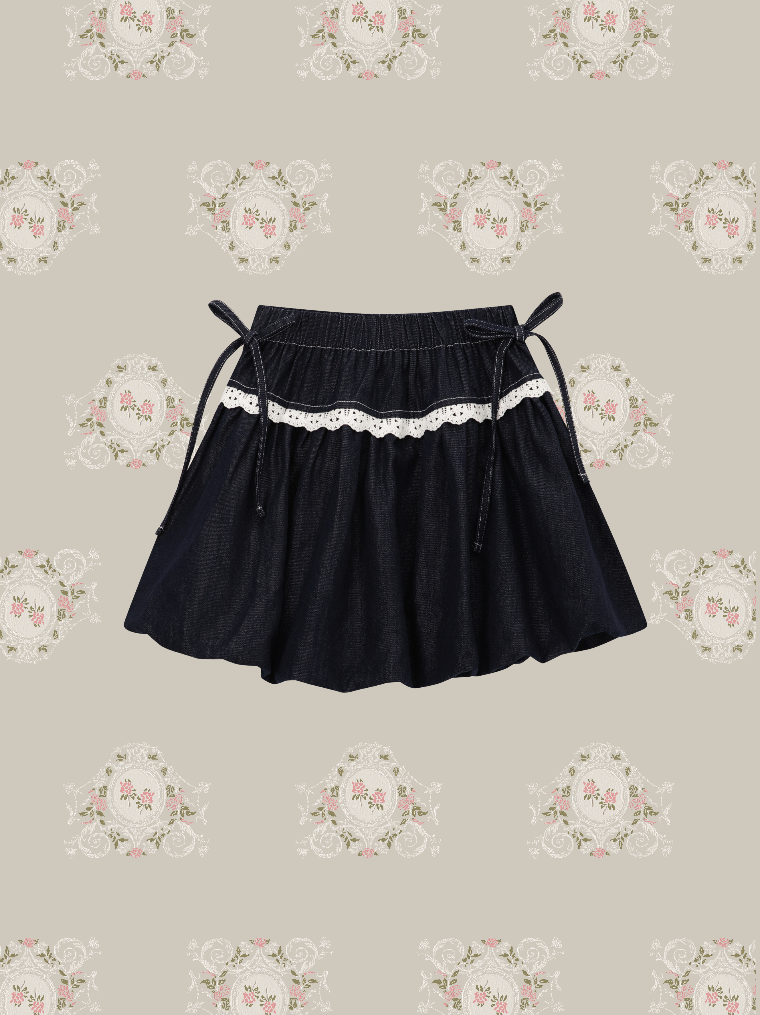 ・予約商品・Sweet Lace Collar Flare Denim Skirt Set Up/スウィートレースカラーフレアデニムスカートセットアップ