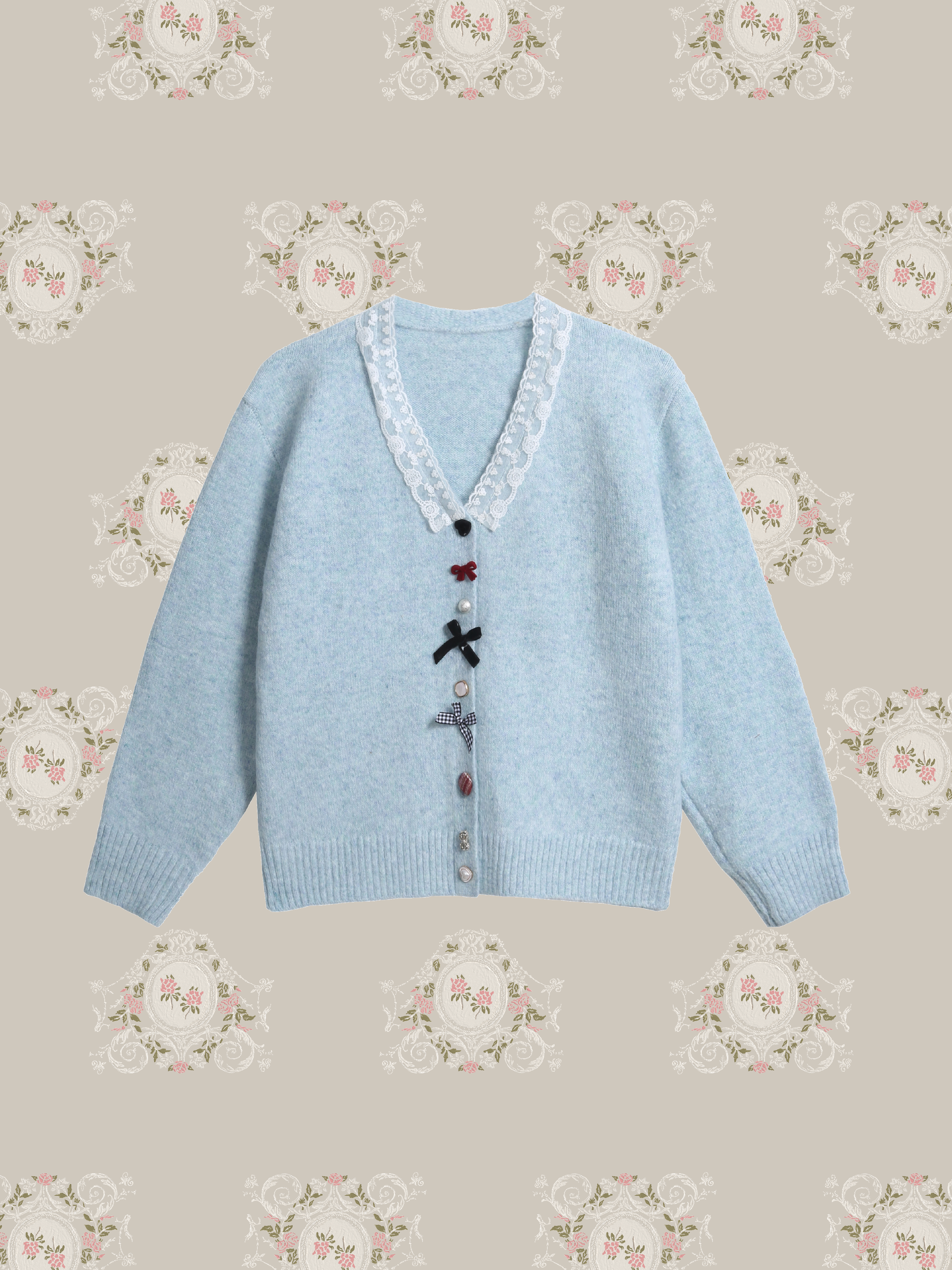 Lace Detail Ribbon Deco Cardigan/レースリボンデコカーディガン