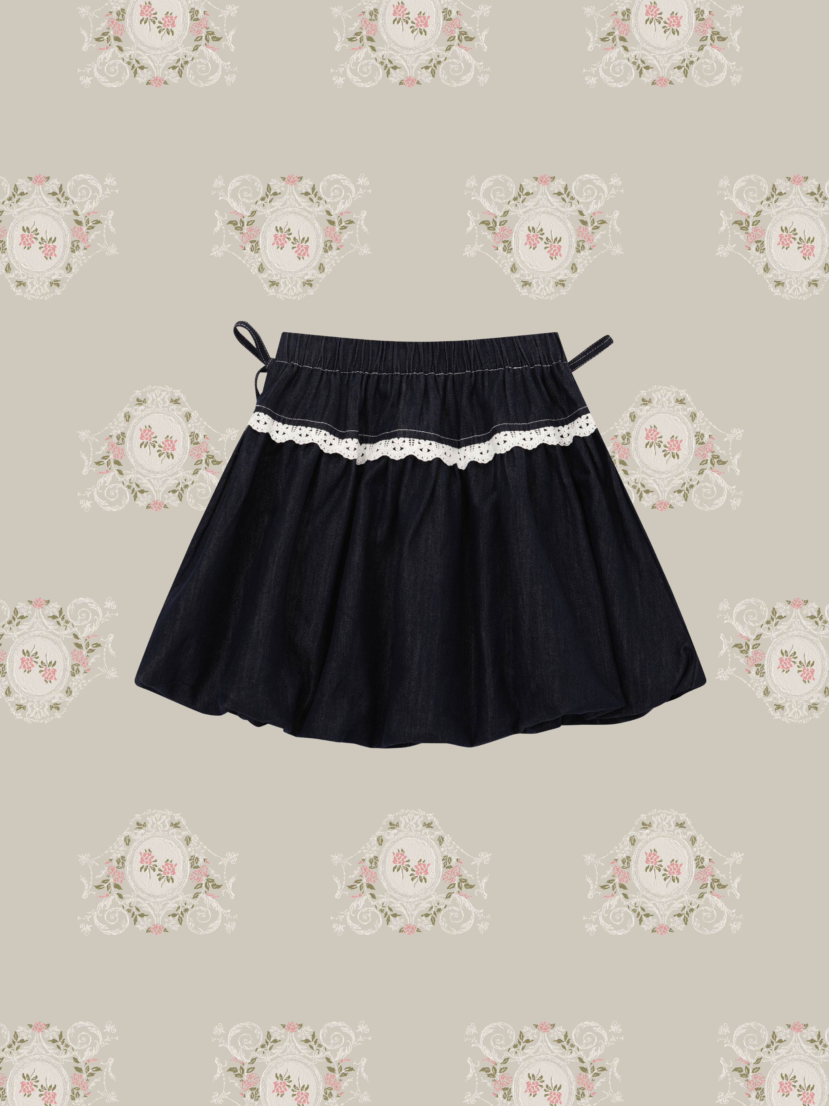 ・予約商品・Sweet Lace Collar Flare Denim Skirt Set Up/スウィートレースカラーフレアデニムスカートセットアップ