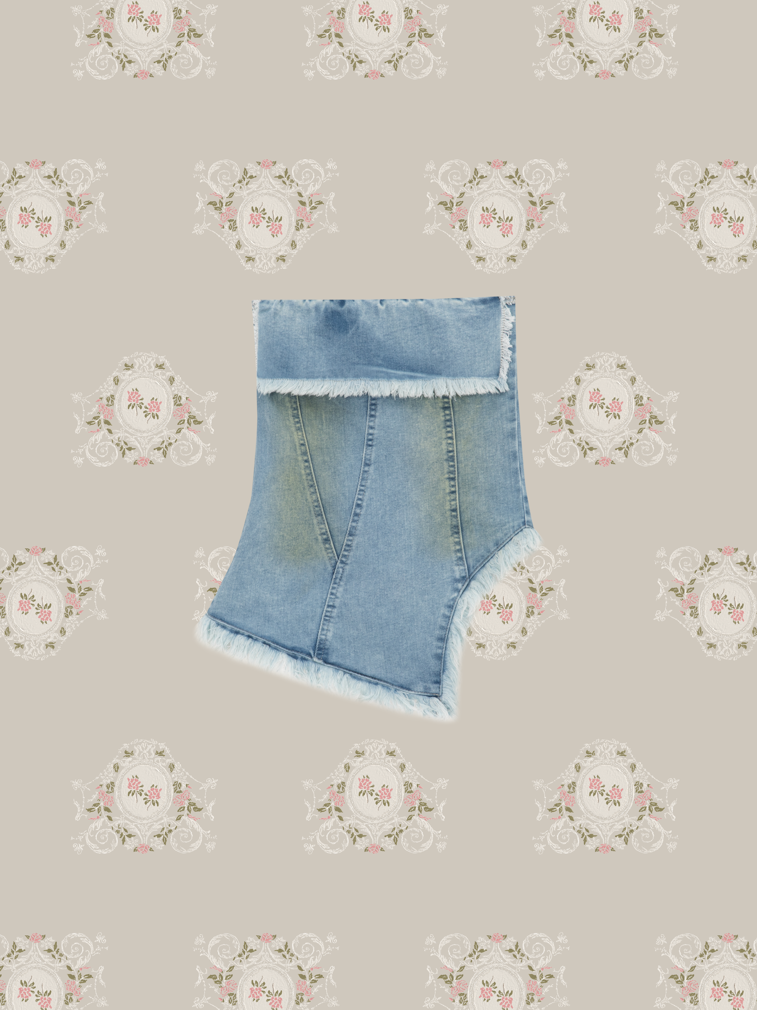 Fringe Denim Corset Mesh Cami Dress Set Up/フリンジデニムコルセットメッシュキャミドレスセット