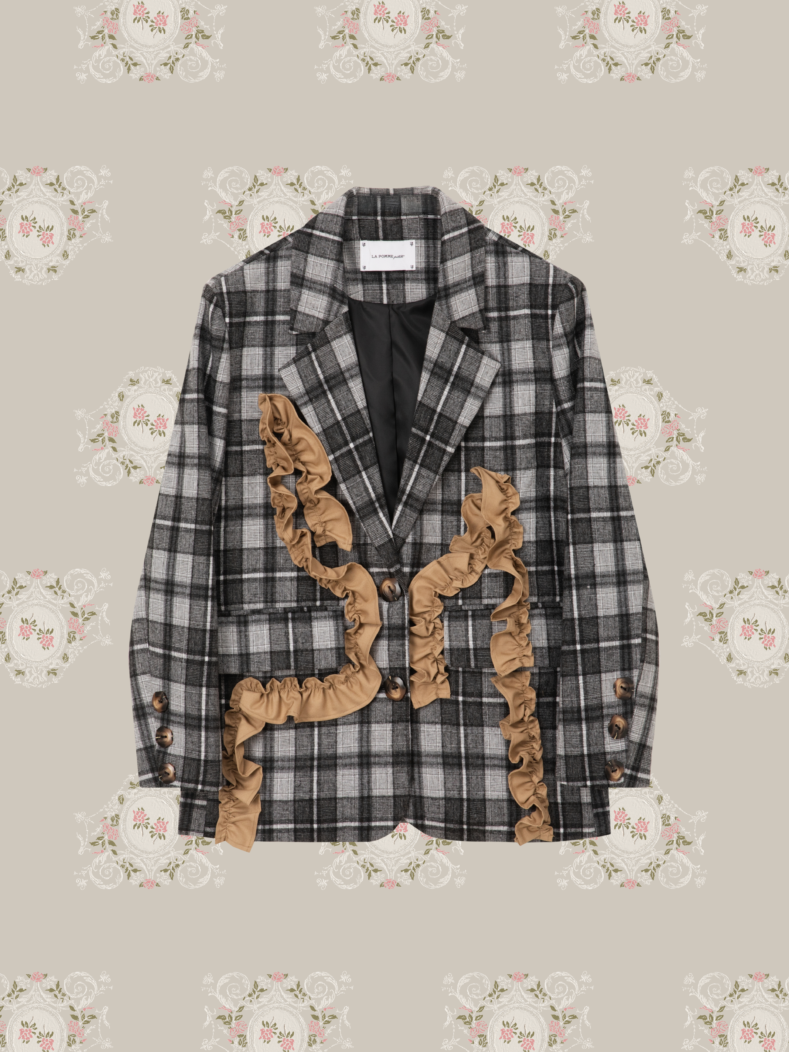 ・予約商品・Check Frill Decorate Jacket/チェック柄フリルジャケット