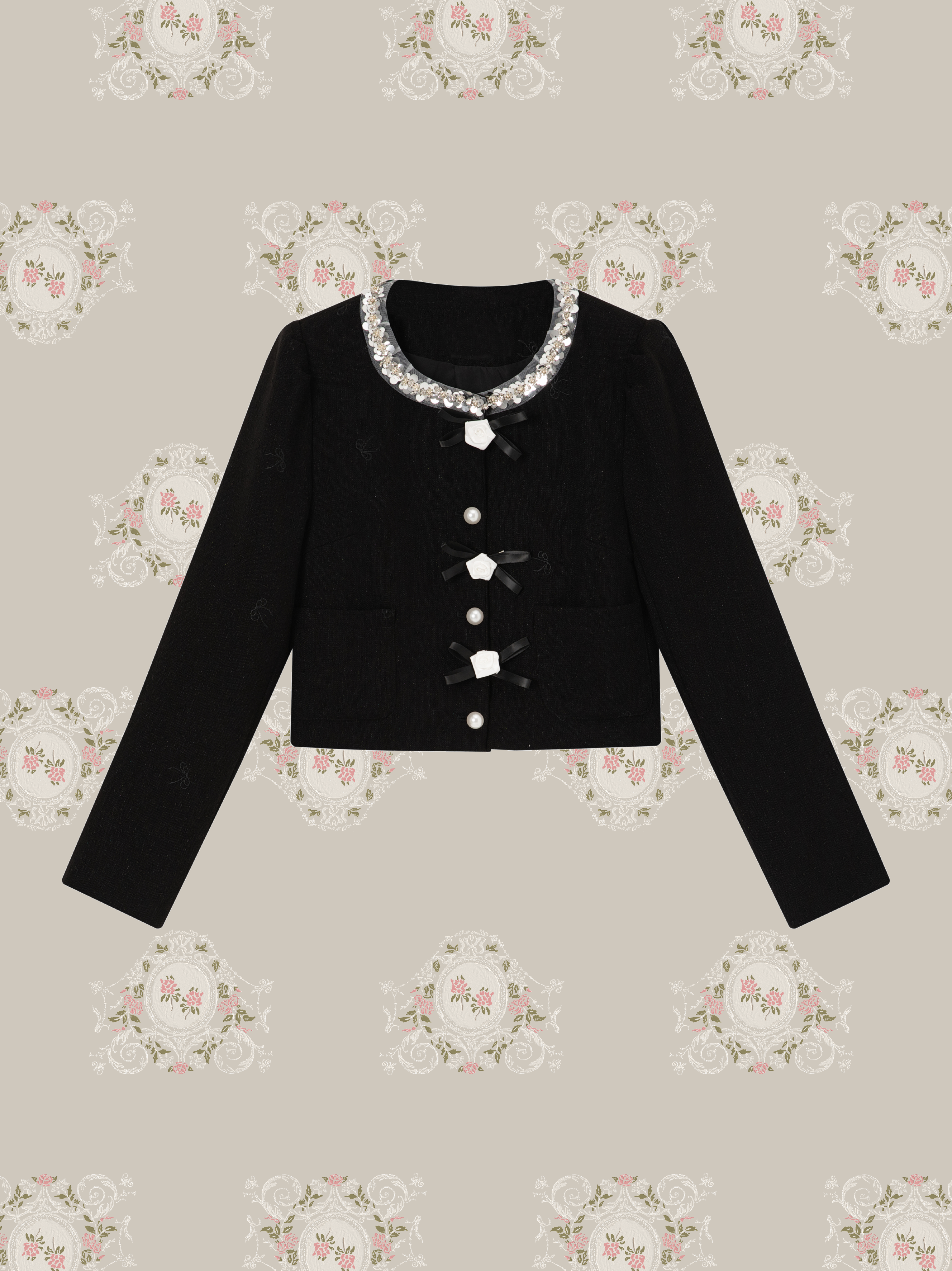 Elegant Tweed Sequin Collar Set Up/エレガントツイードスパンコールカラーセット