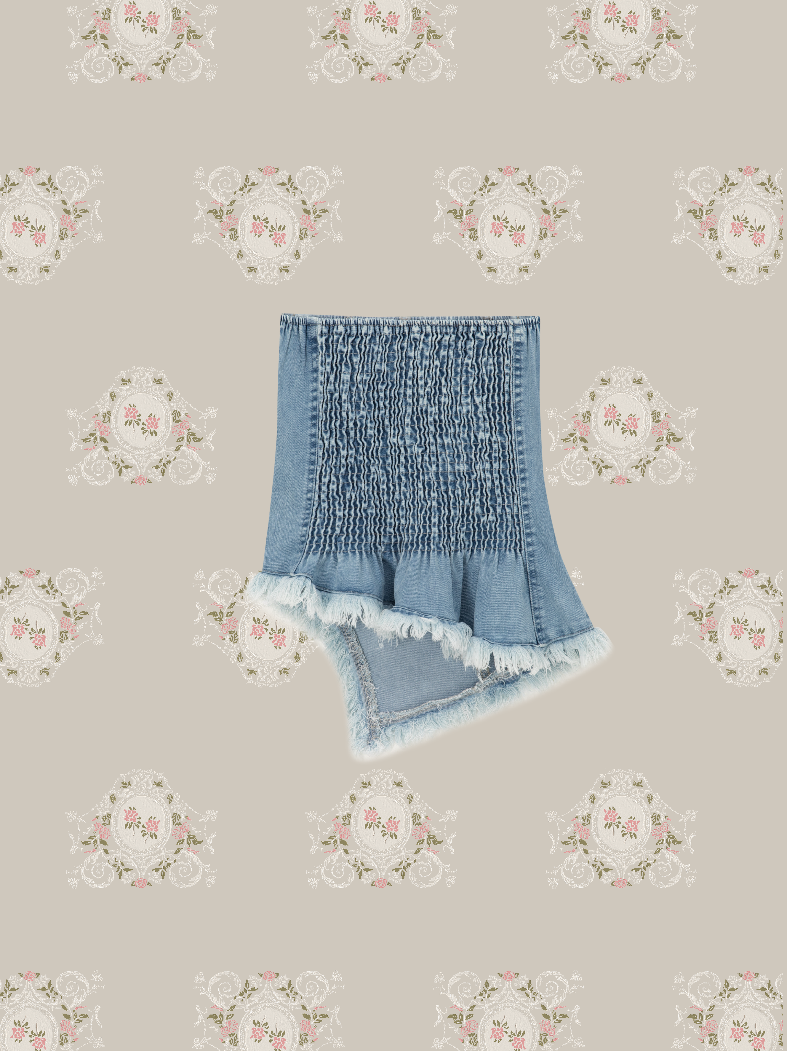 Fringe Denim Corset Mesh Cami Dress Set Up/フリンジデニムコルセットメッシュキャミドレスセット