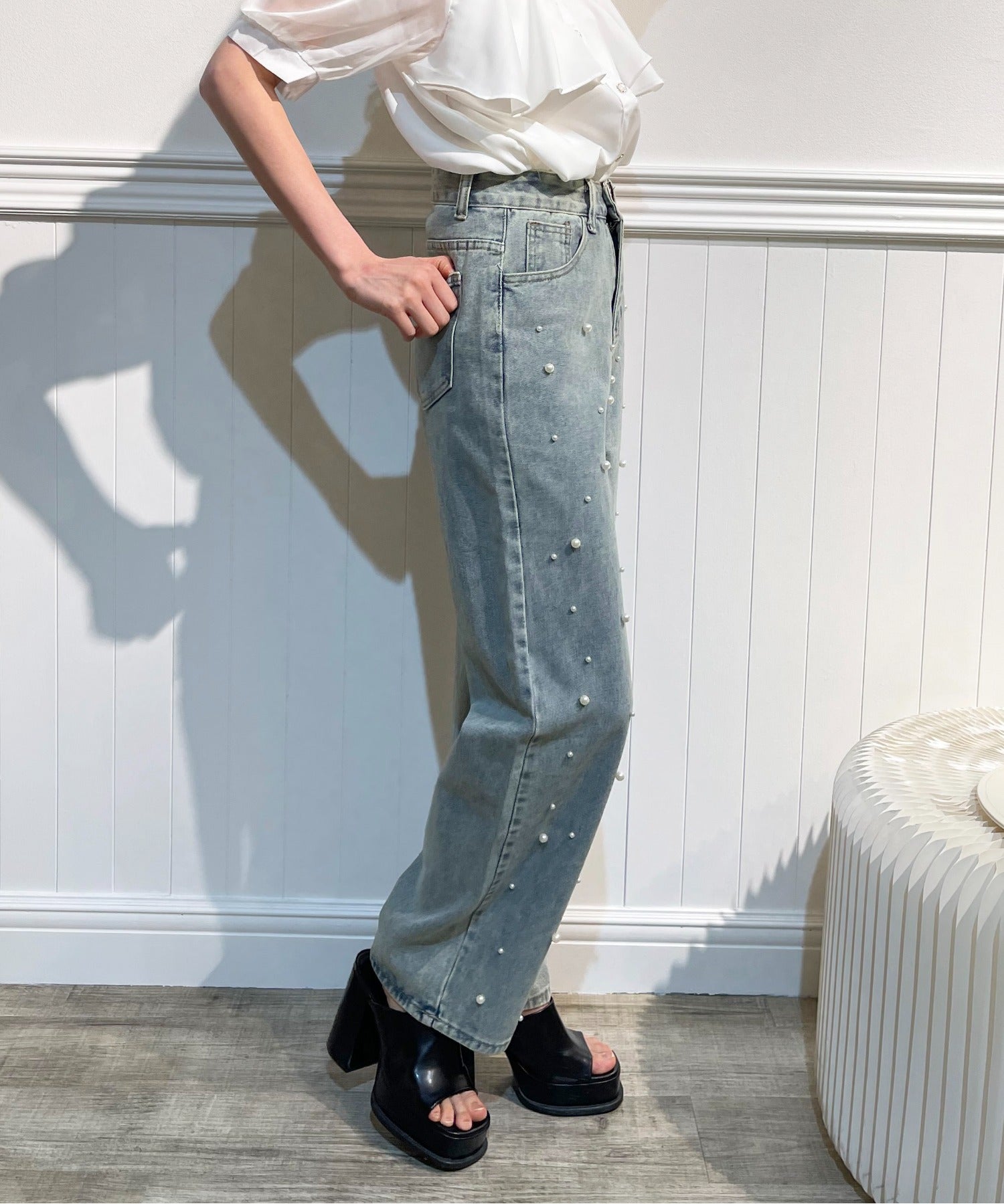 Pearl Deco Wide Denim Pants パールデコワイドデニムパンツ.