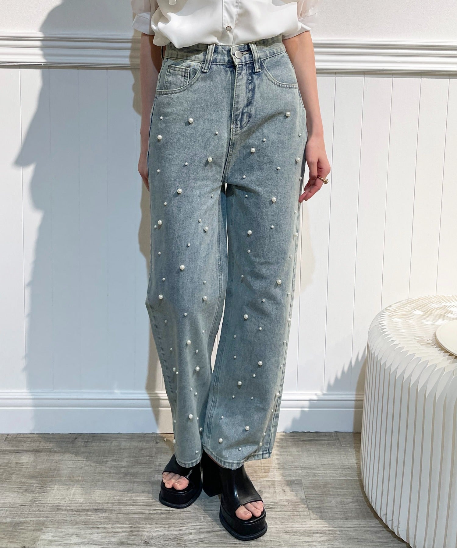 Pearl Deco Wide Denim Pants パールデコワイドデニムパンツ.