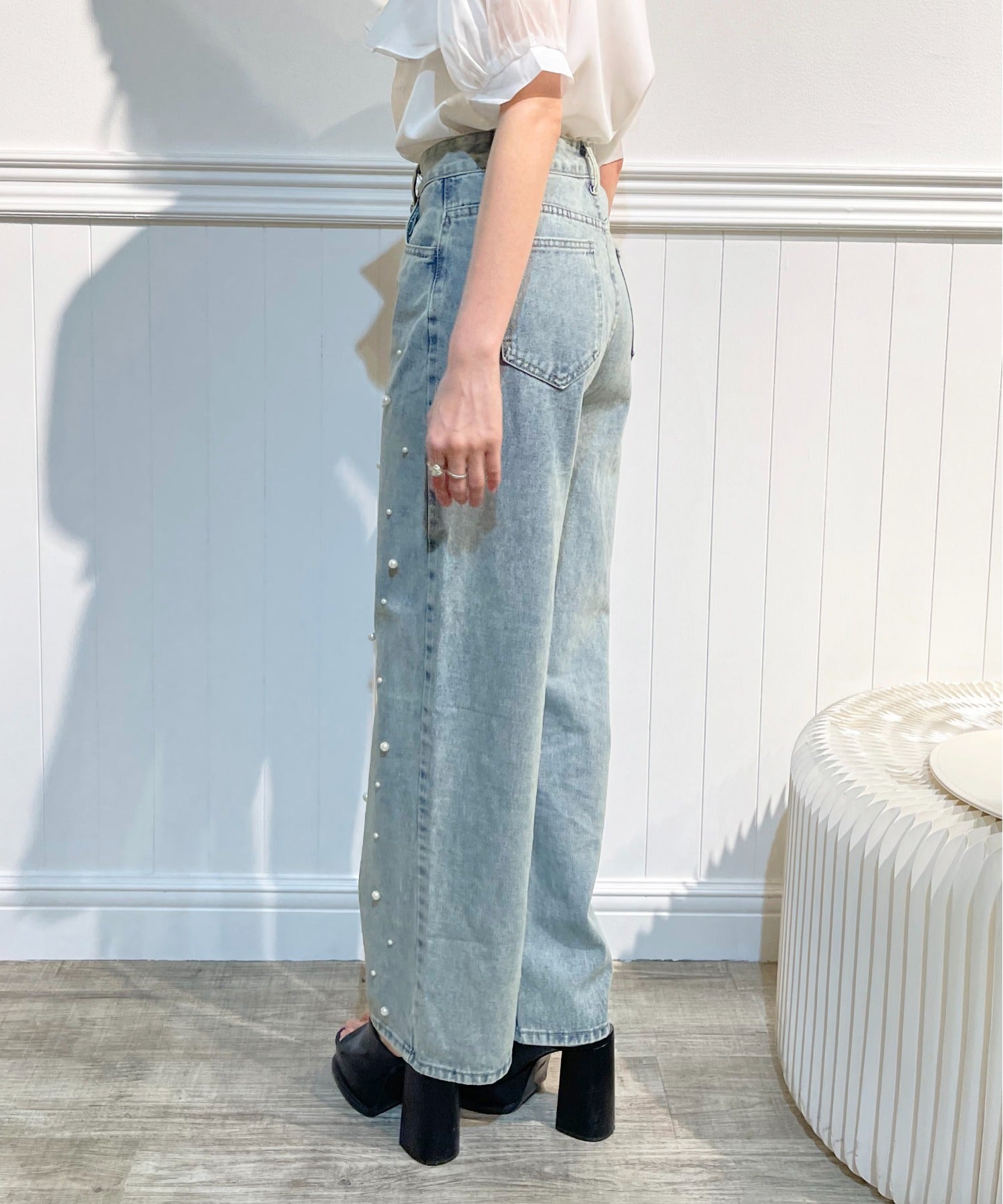 Pearl Deco Wide Denim Pants パールデコワイドデニムパンツ.