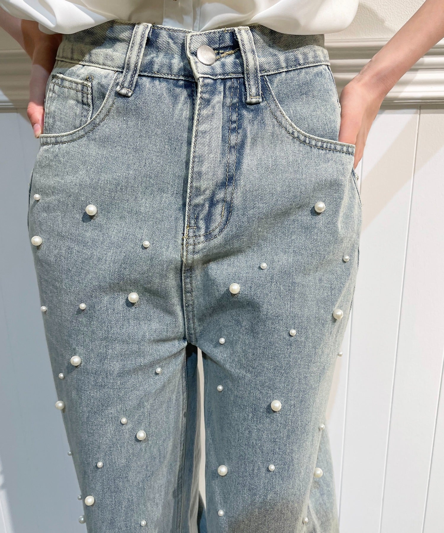 Pearl Deco Wide Denim Pants パールデコワイドデニムパンツ.