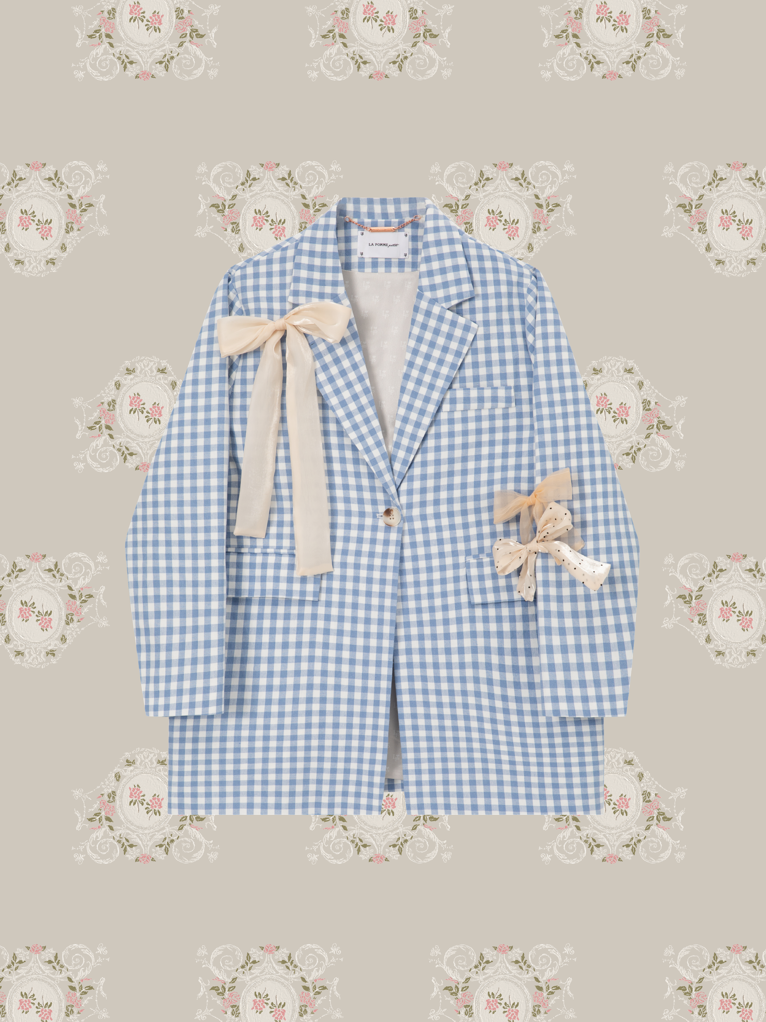 ・予約商品・Crisp Plaid Ribbon Attacked Jacket/チェック柄リボン付きジャケット.