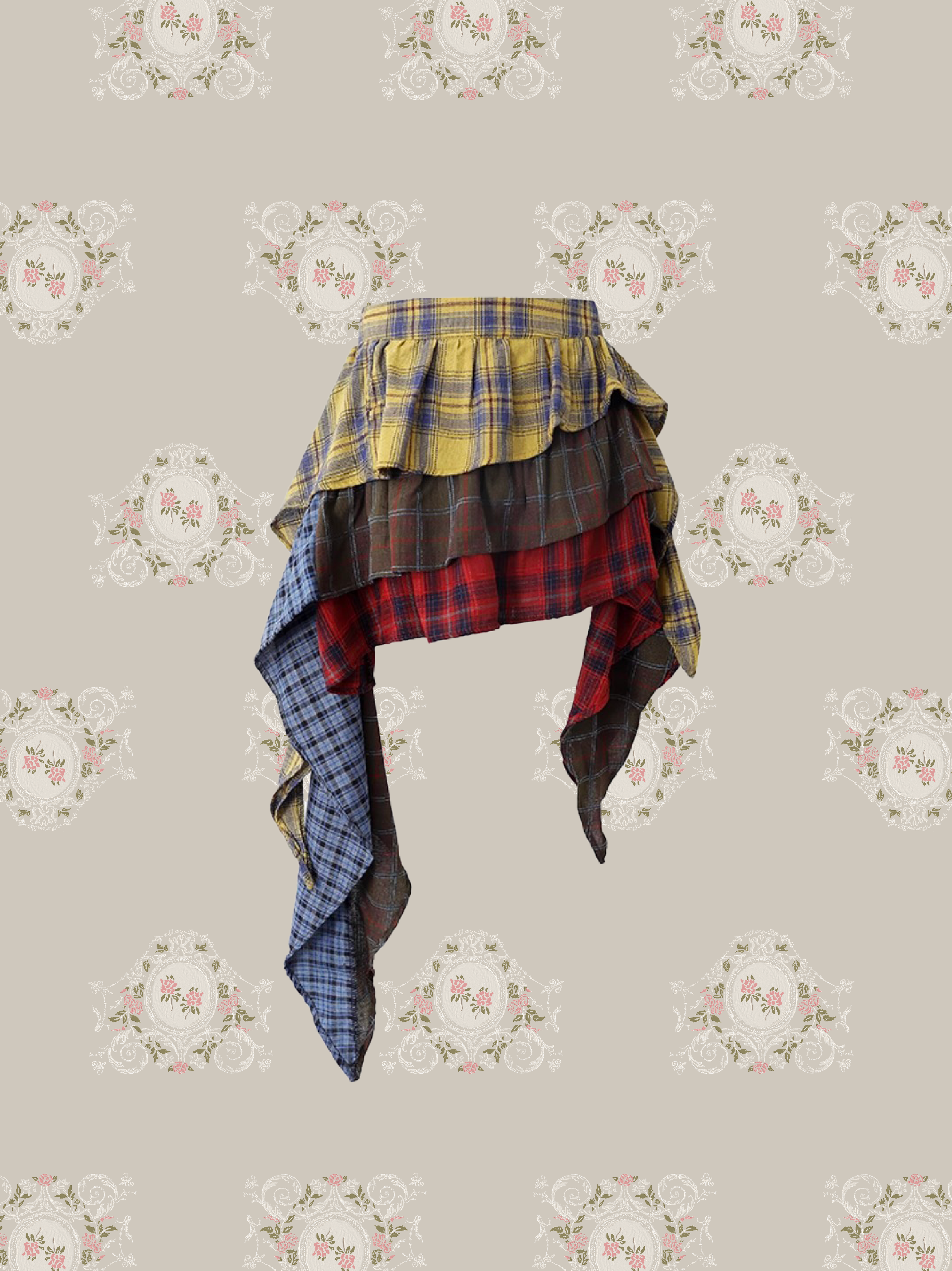 Asymmetry Check Mix Skirt/アシンメトリーチェックミックススカート