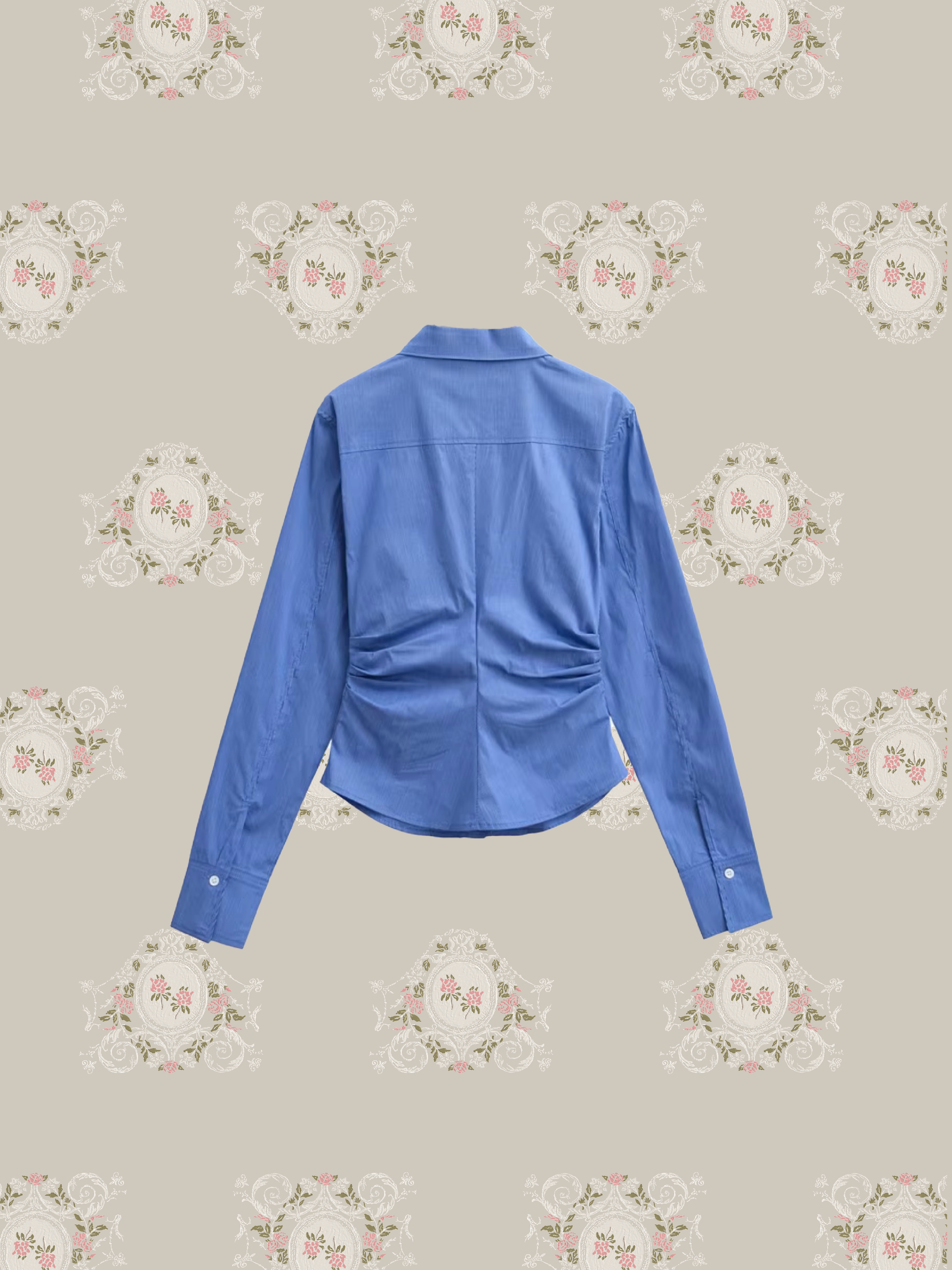 Blue Motif Waist Gather Shirt/ブルーモチーフウエストギャザーシャツ