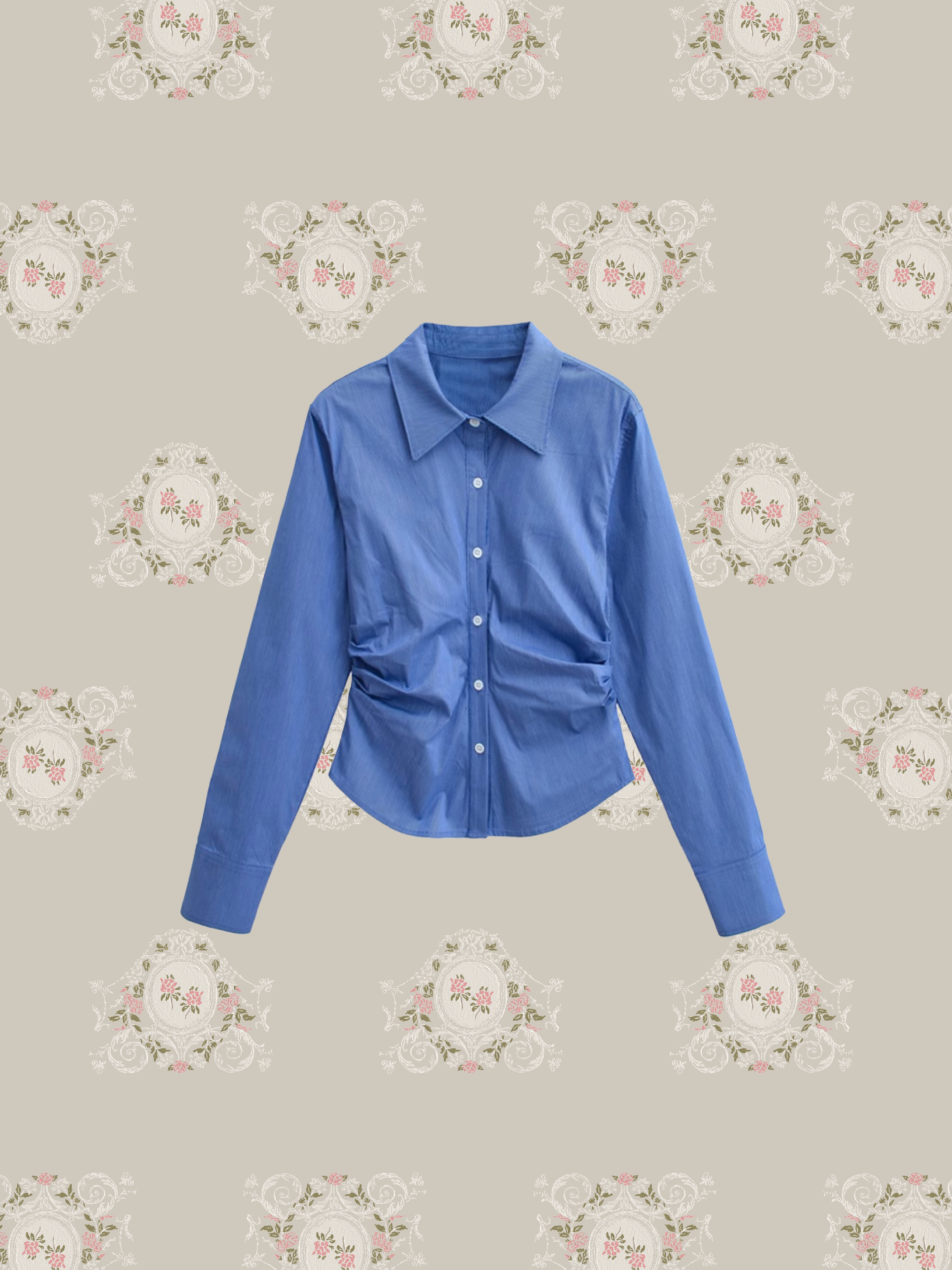 Blue Motif Waist Gather Shirt/ブルーモチーフウエストギャザーシャツ