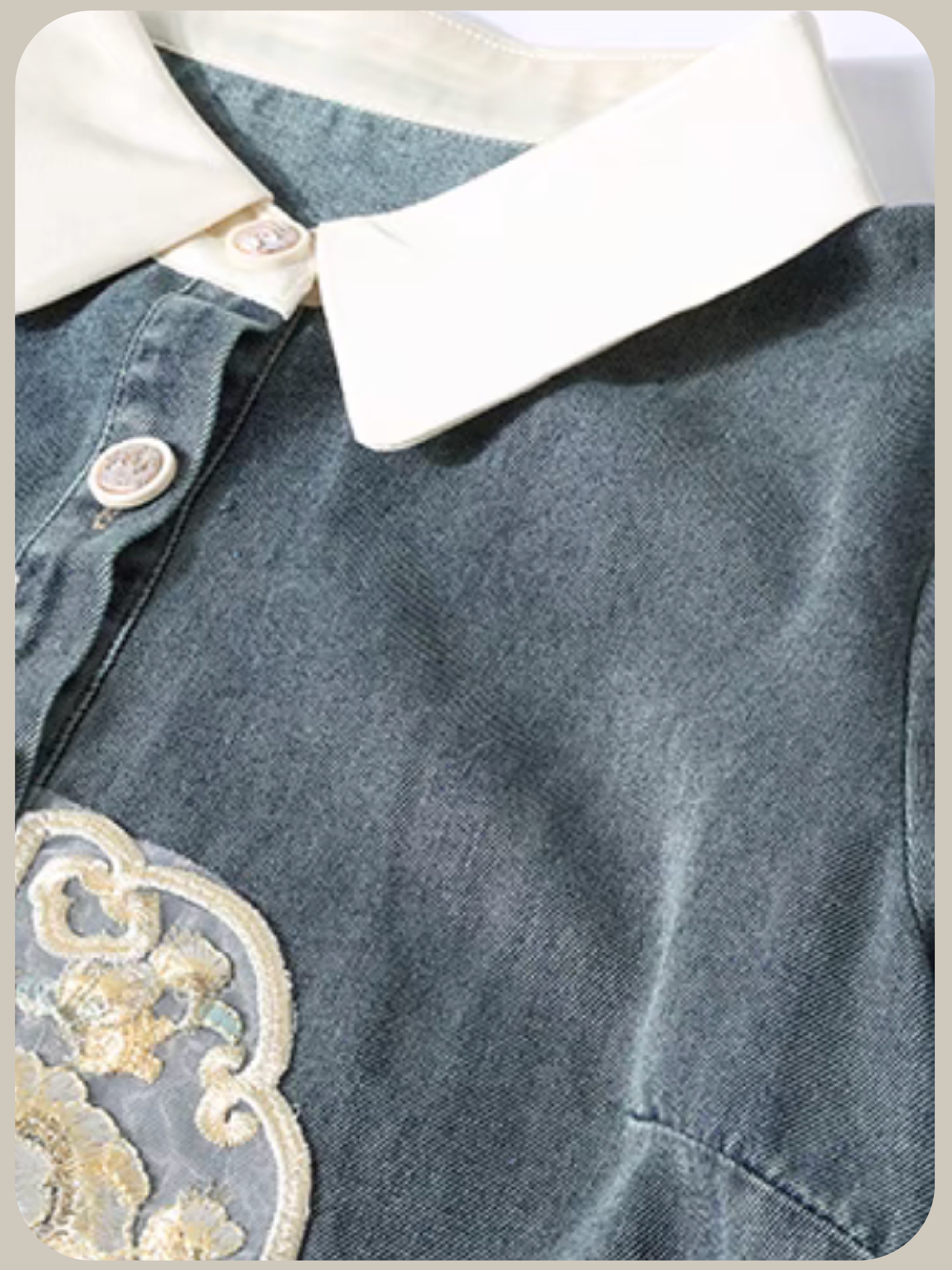 Embroidery Polo Denim One Piece/刺繍ポロデニムワンピース