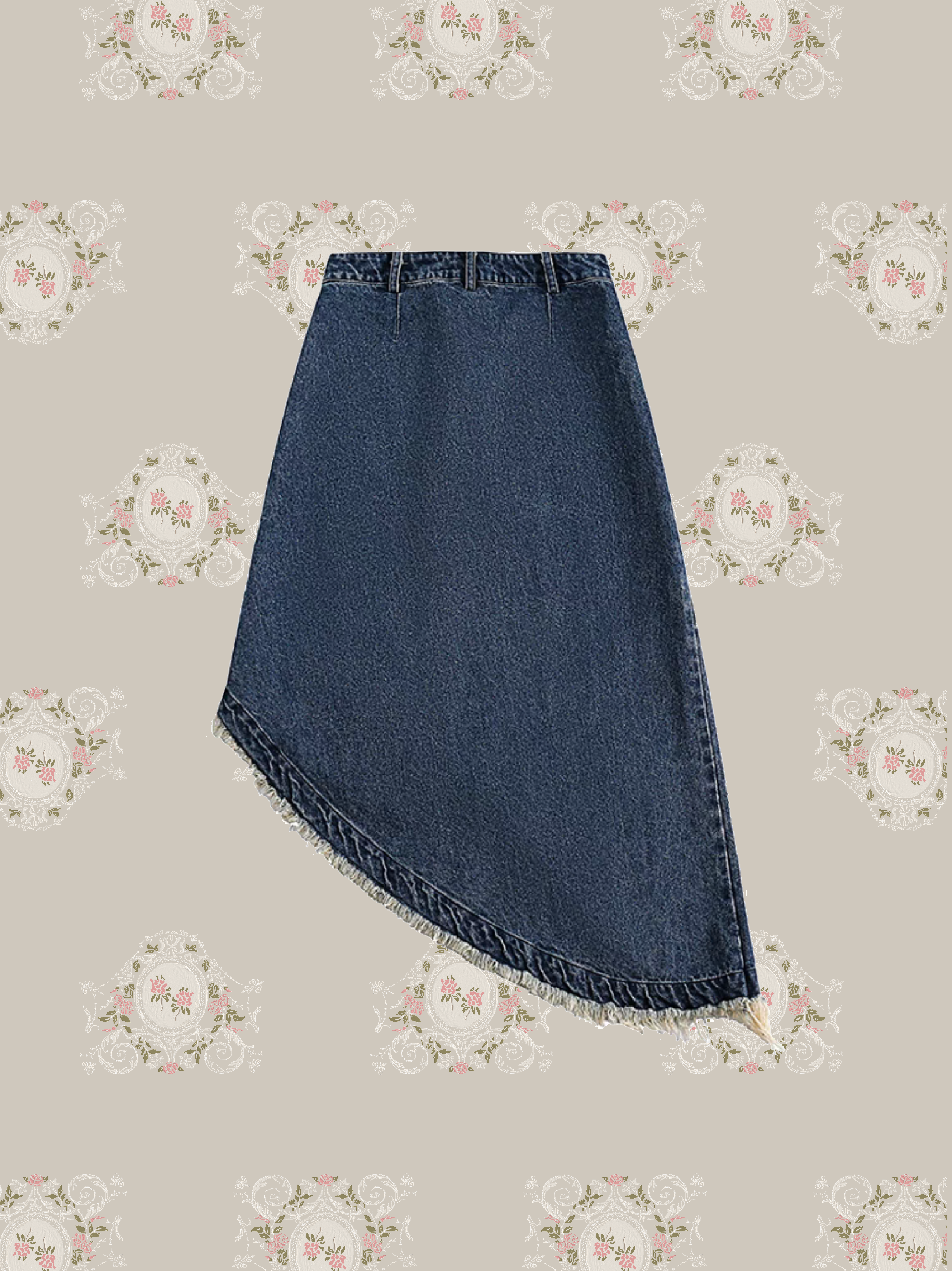 Asymmetric Patchwork Embroidered Denim Skirt/アシンメトリーパッチワーク刺繍スカート