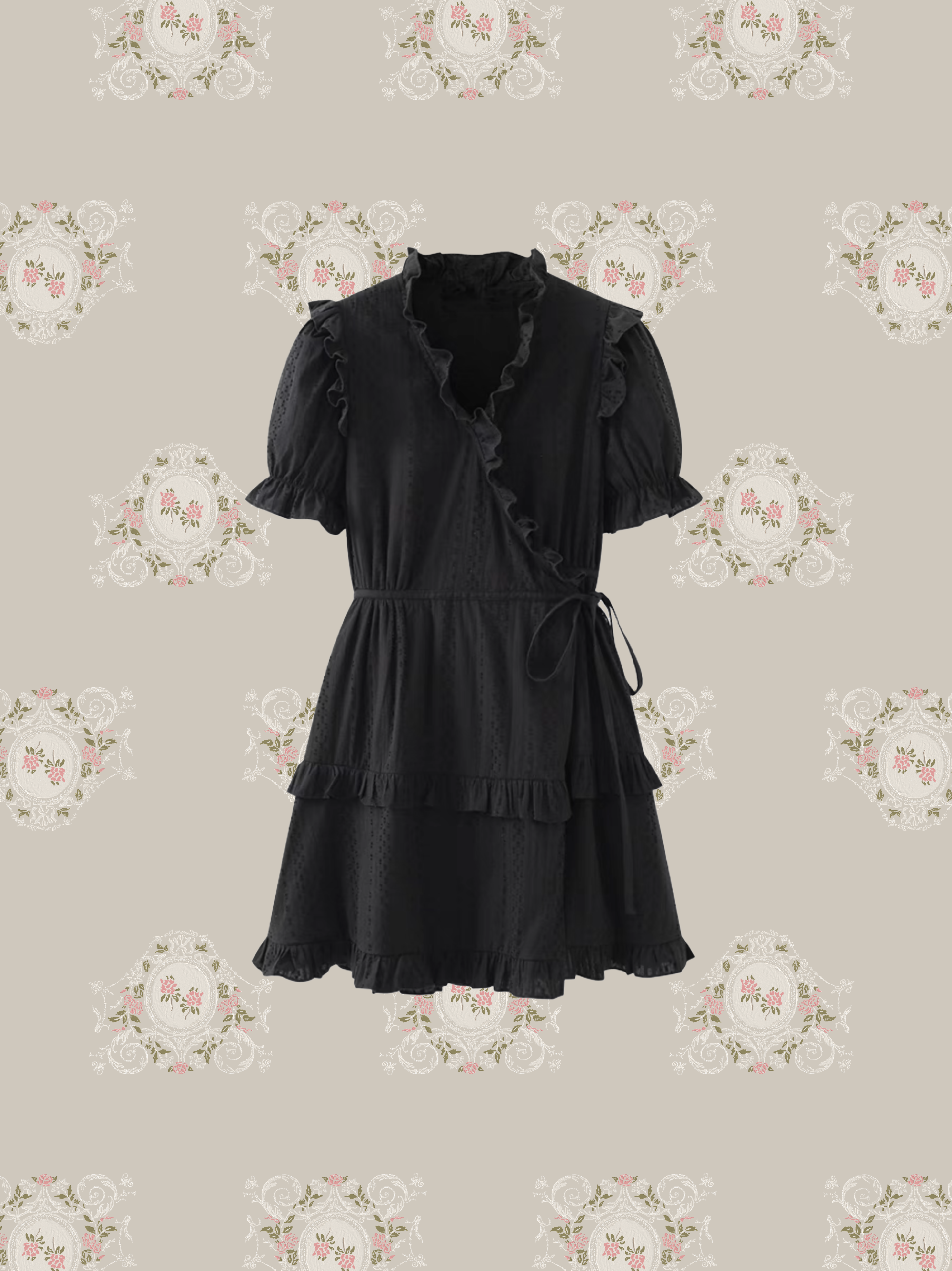 French V-Neck Ruffle Dress/フレンチVネックフリルドレス