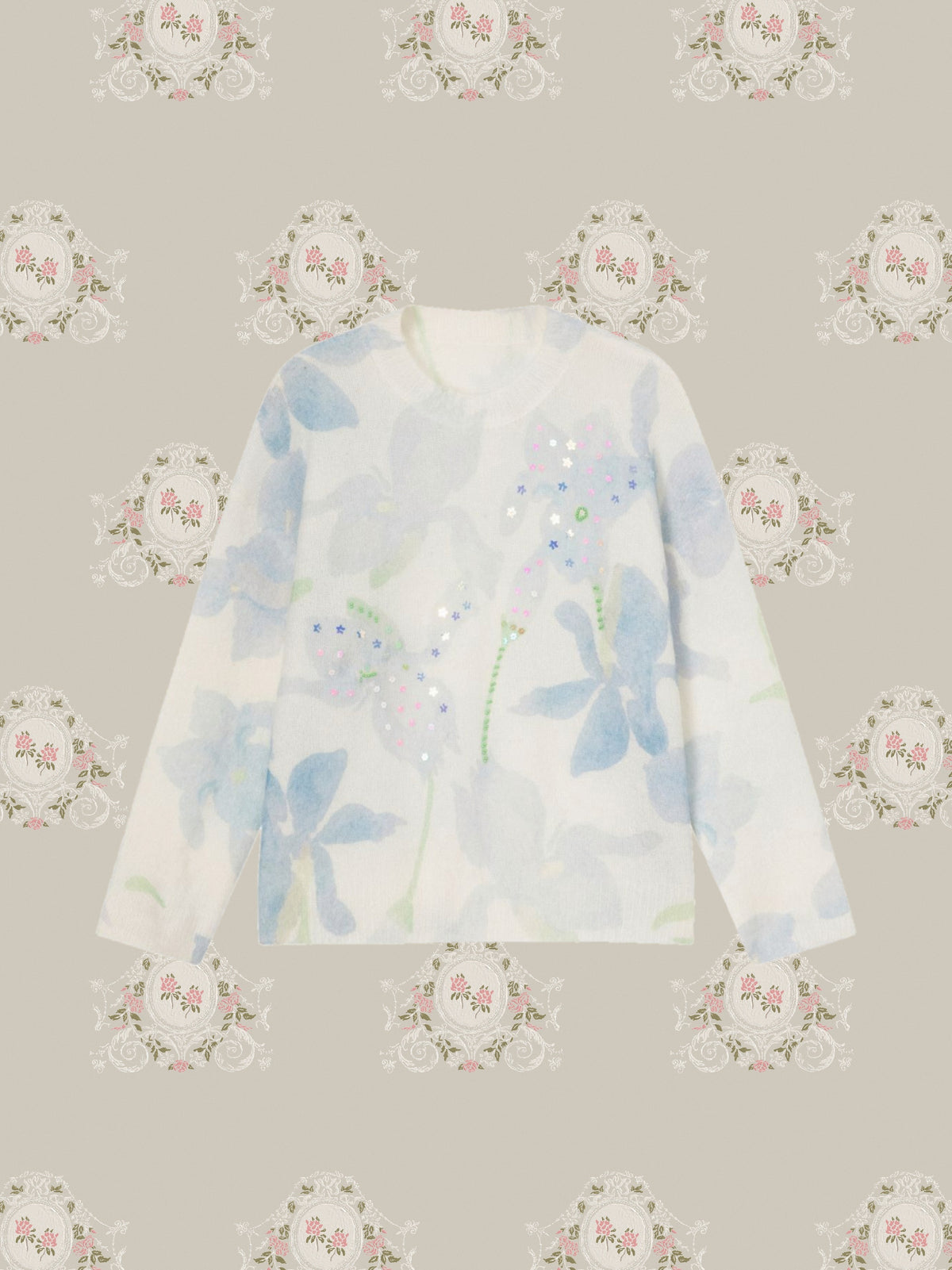 Sequin Floral Sheer Mohair Knit/スパンコール付きフローラル柄シアーモヘアニット