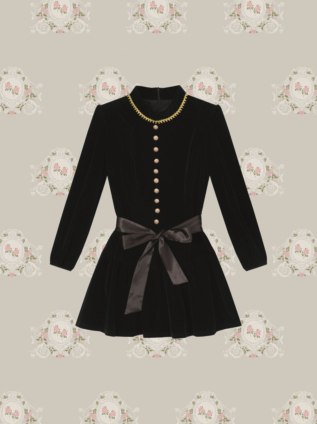 Satin Bow Velvet Mini Dress/サテンリボン付きベルベットミニドレス