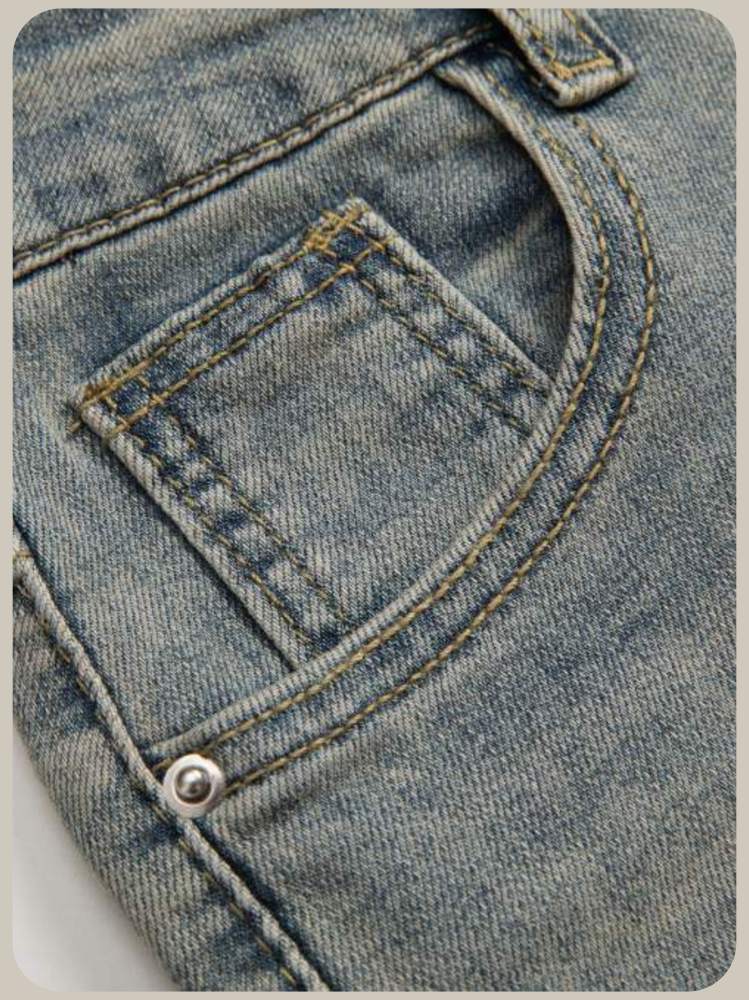 High Waist Star Crystal Studded Hem Denim Pants/ハイウエストスタークリスタルヘムデニムパンツ