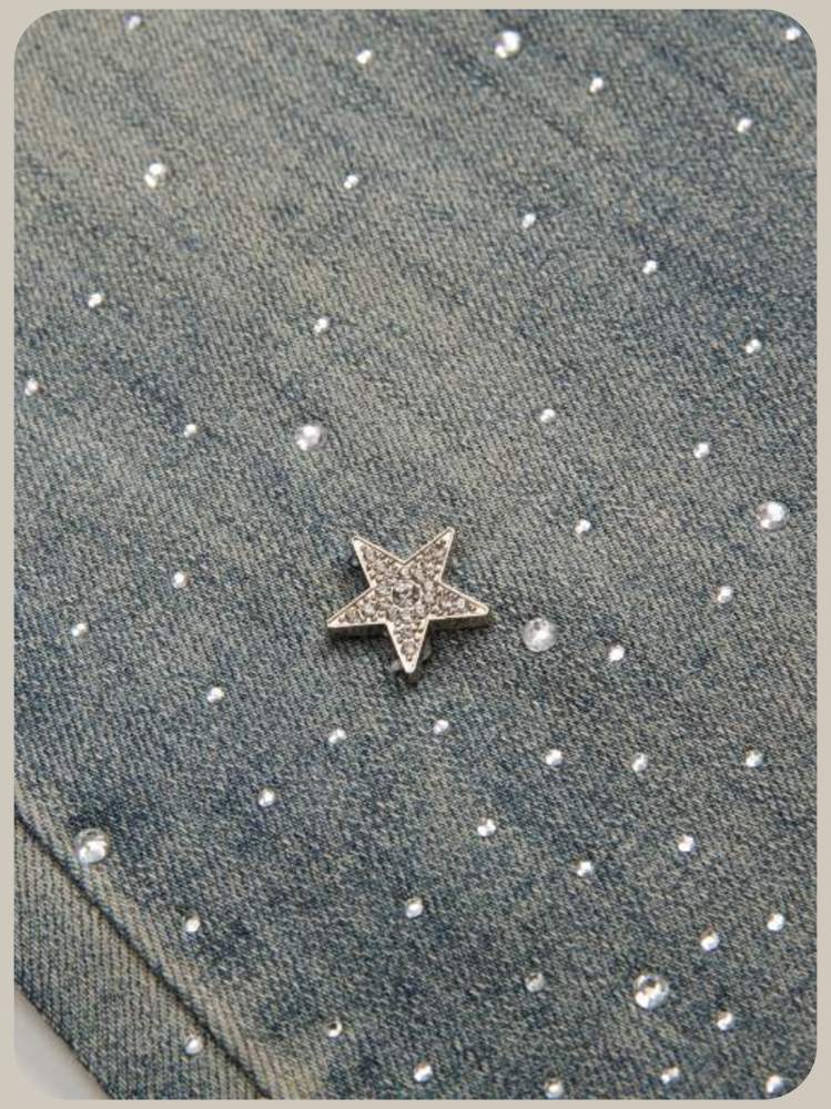 High Waist Star Crystal Studded Hem Denim Pants/ハイウエストスタークリスタルヘムデニムパンツ