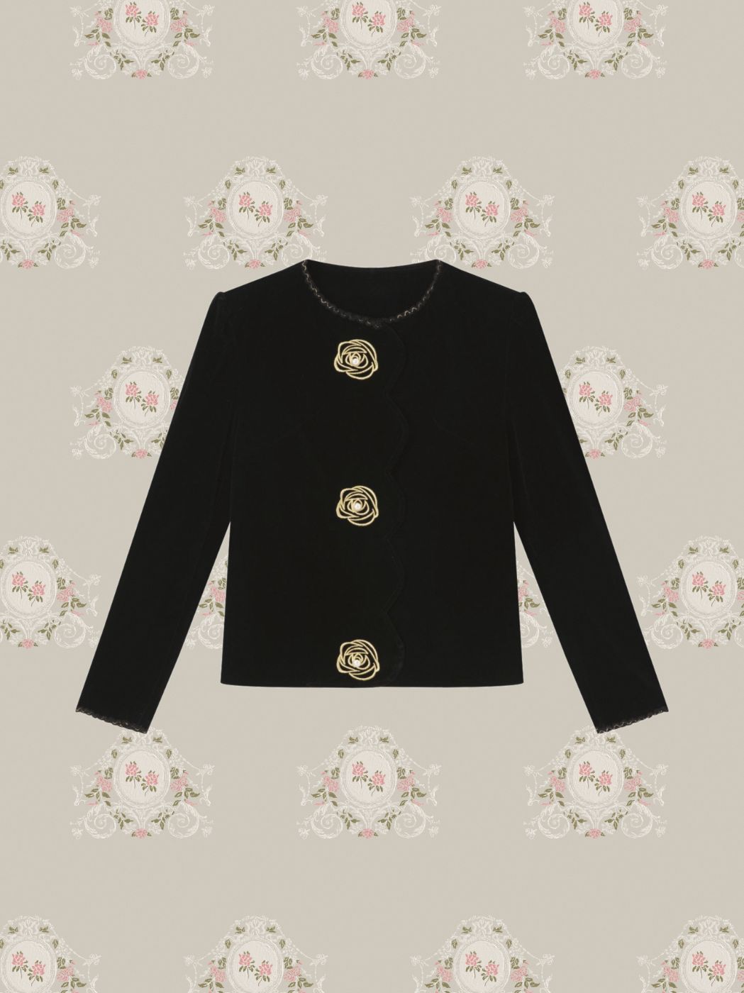 Rose Embroidered Velvet Set Up/バラ刺繍入りベルベットセットアップ