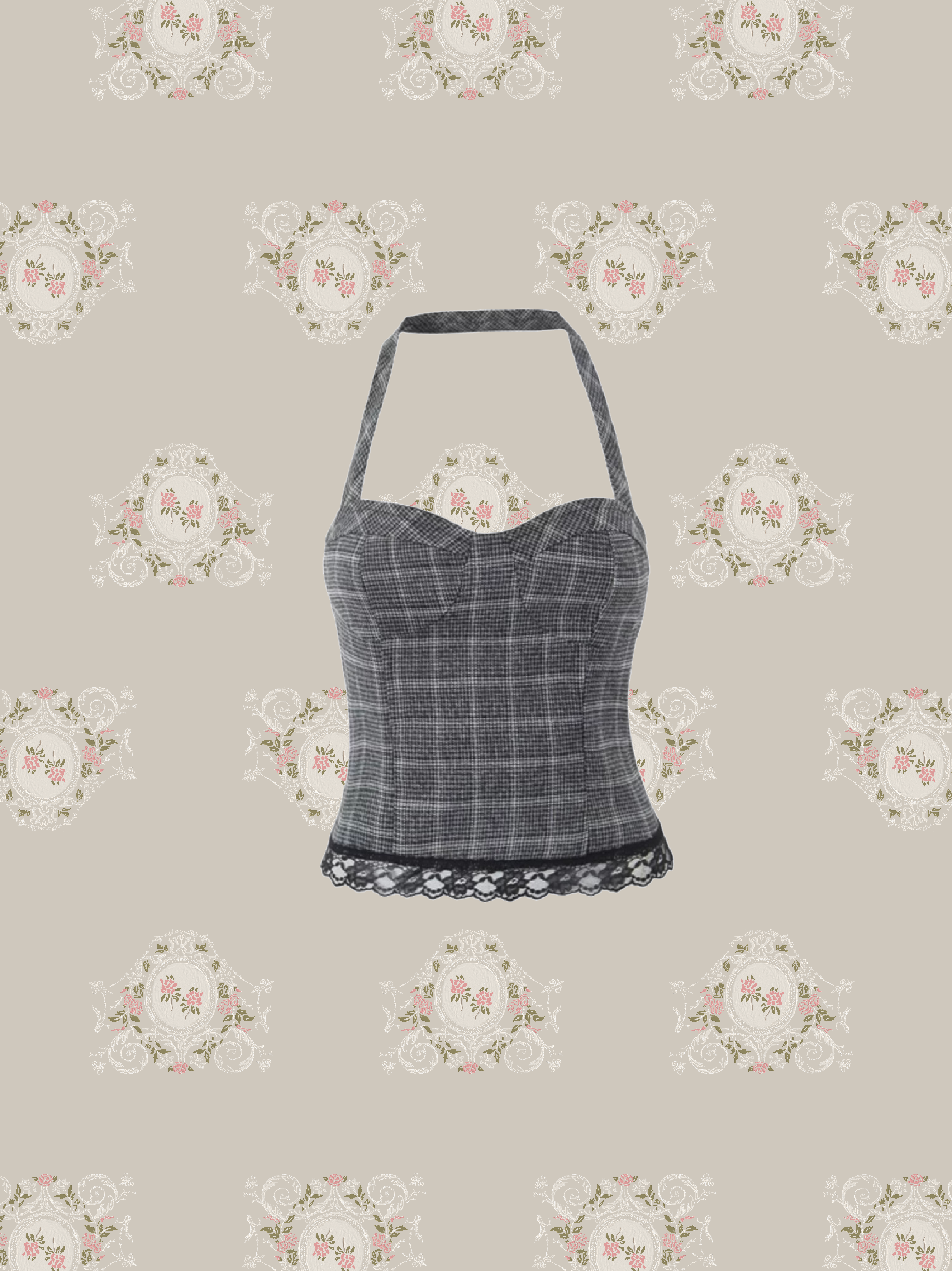 Check Halter Top Set Up/チェックホルタートップセットアップ