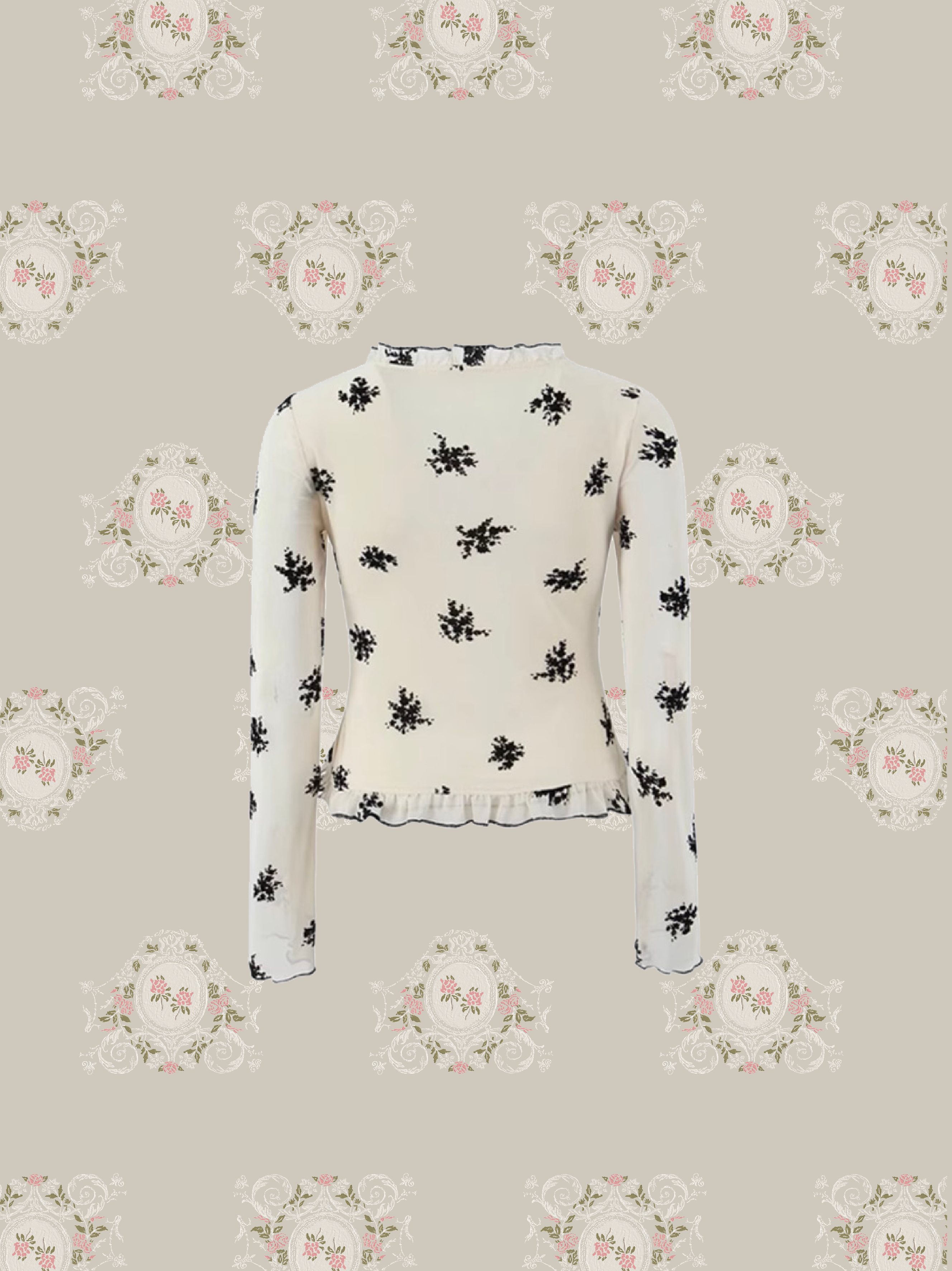 Frill Piping Floral Blouse/フリルパイピング花柄ブラウス