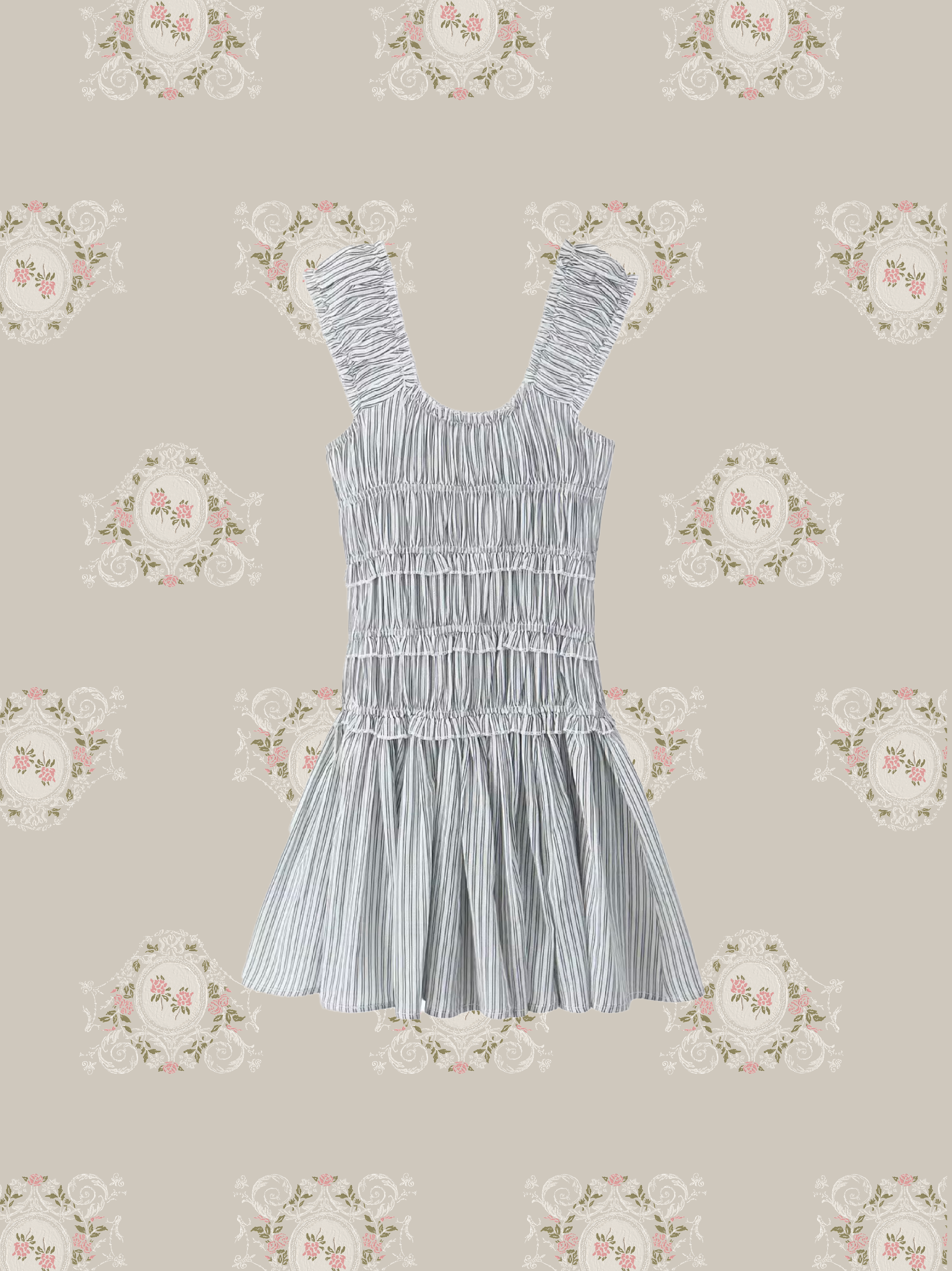 Gathering Stripe Vest Dress/ギャザーストライプベストドレス