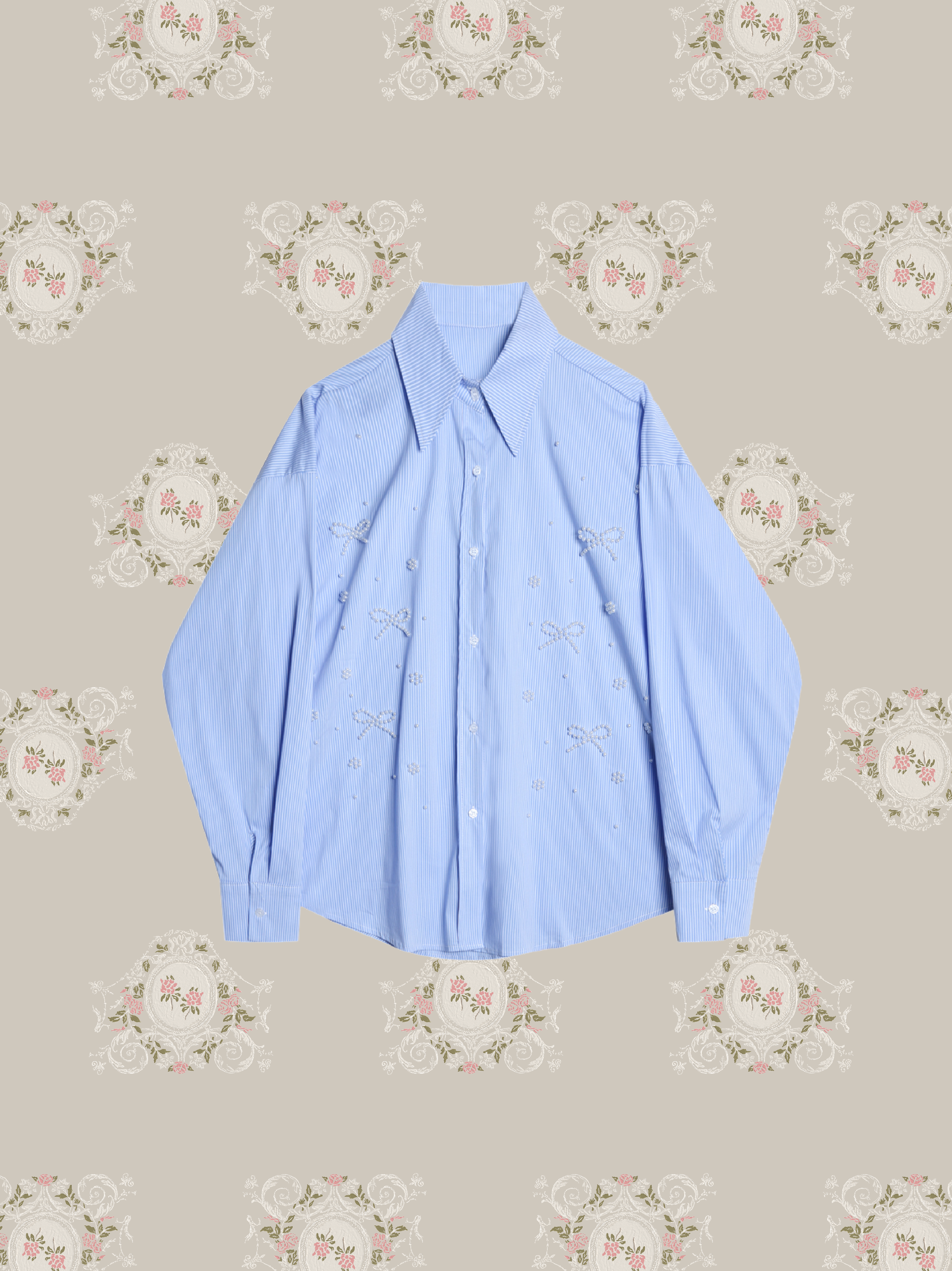 Handmade Pearl Deco Stripe Shirt ハンドメイドパールデコストライプシャツ