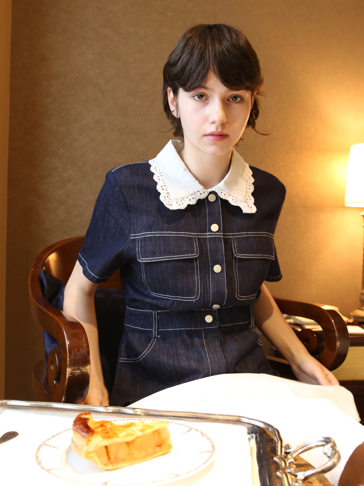 ・予約商品・Lace Collar Denim One Piece