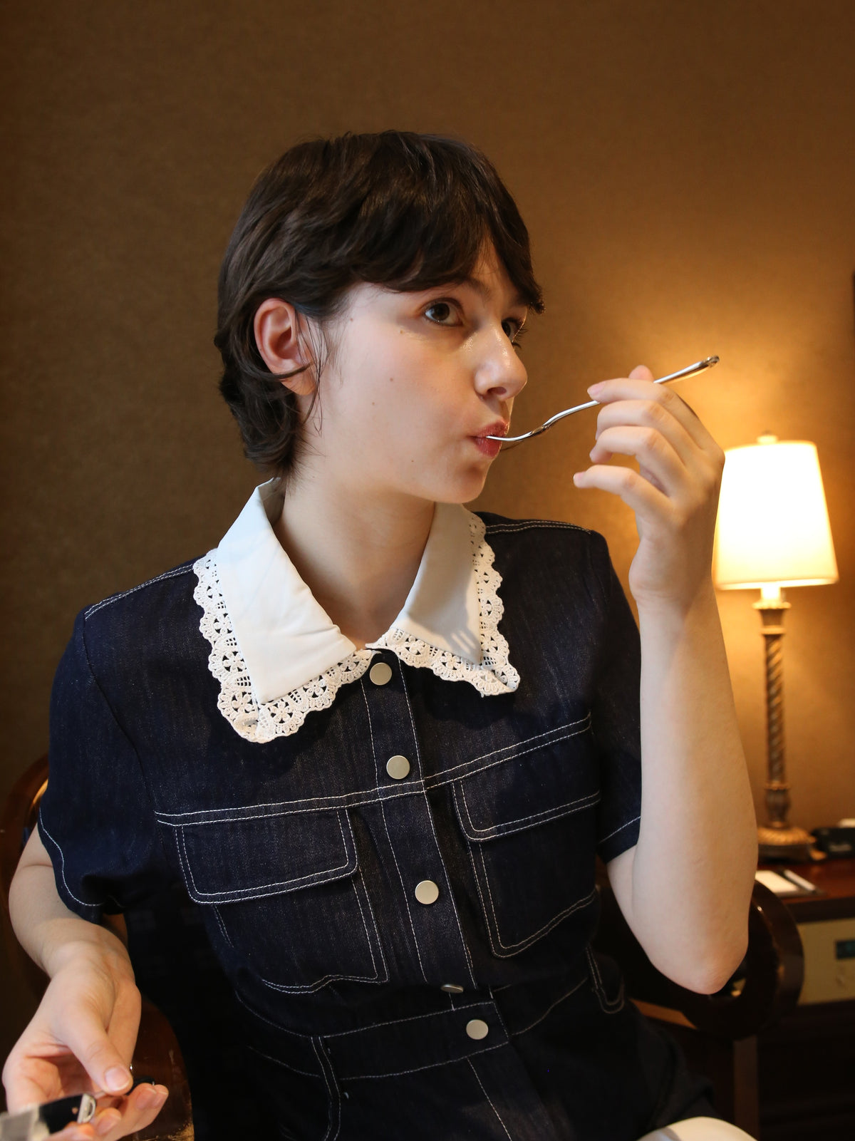 ・予約商品・Lace Collar Denim One Piece