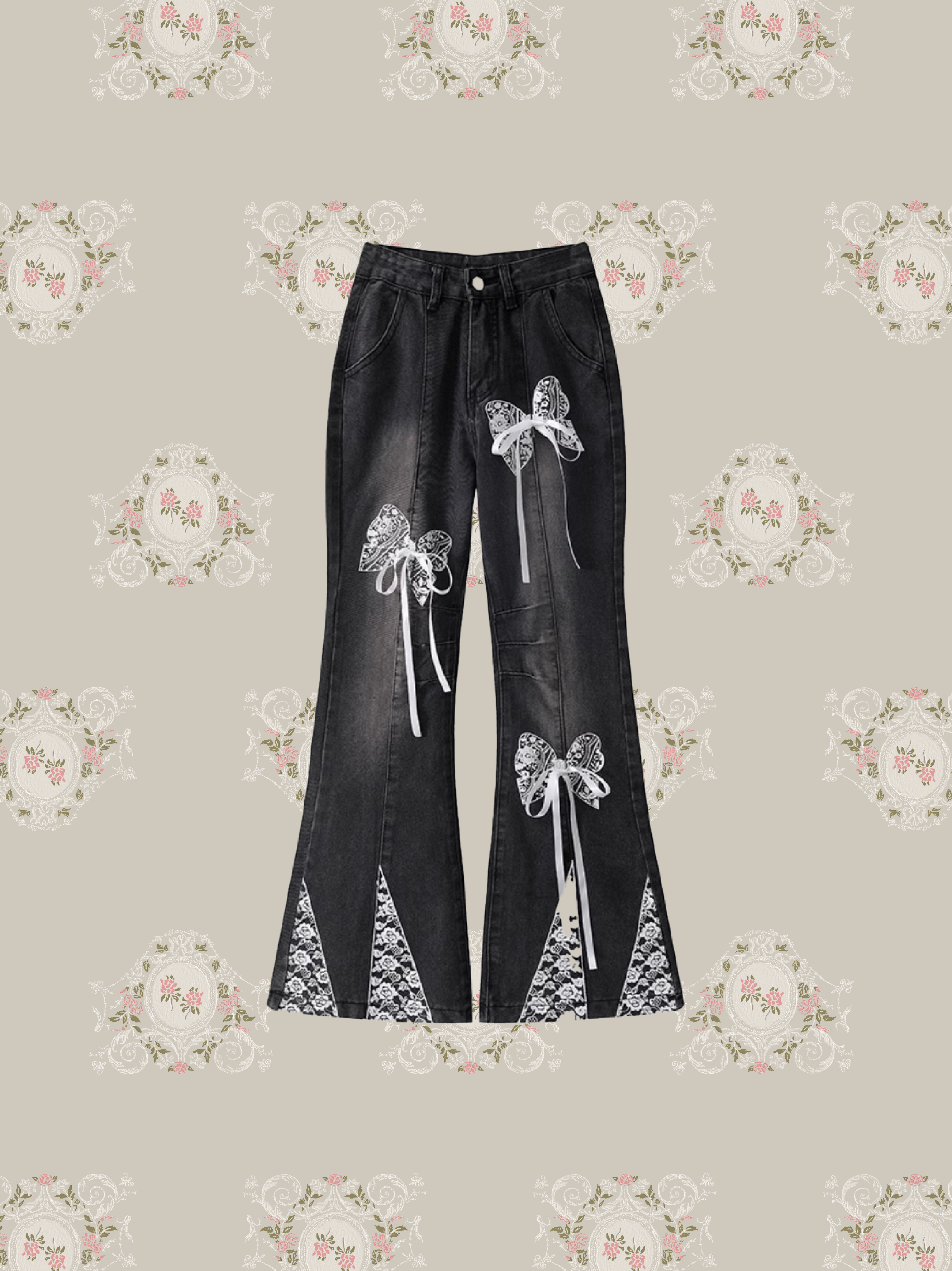 Lace Butterfly Denim Pants/レースバタフライデニムパンツ