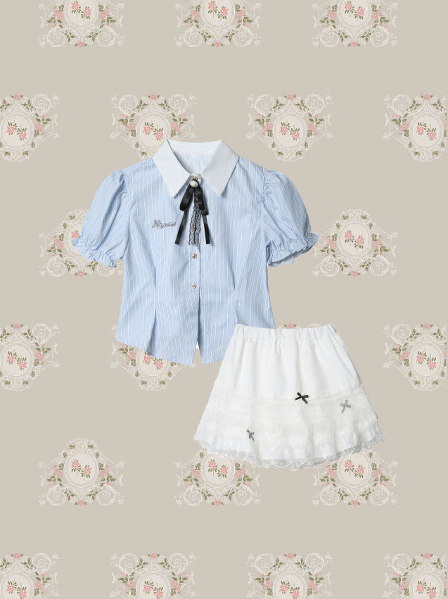 Preppy Bow Skirt Set