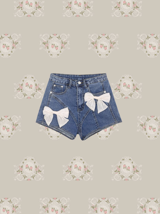 Ribbon Denim Short Pants
