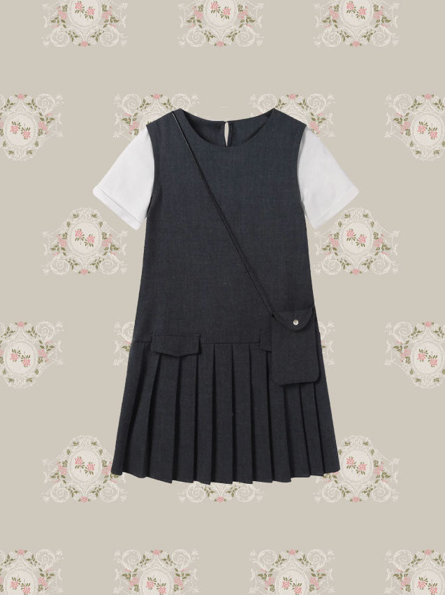 3 Items set Detail Pleated Dress