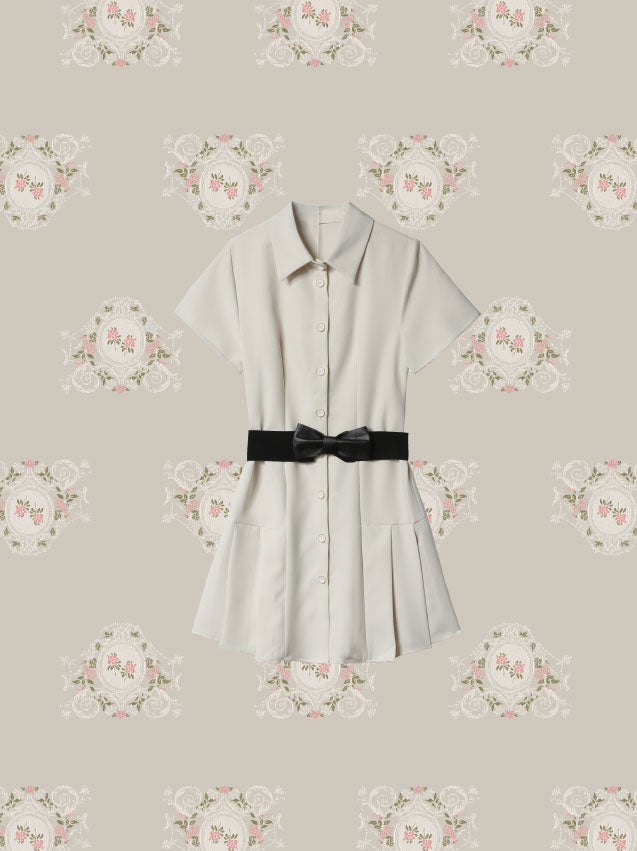 Waist Ribbon Shirt Onepiece