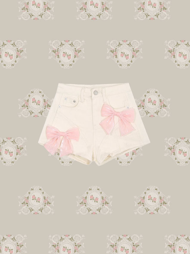 Ribbon Denim Short Pants