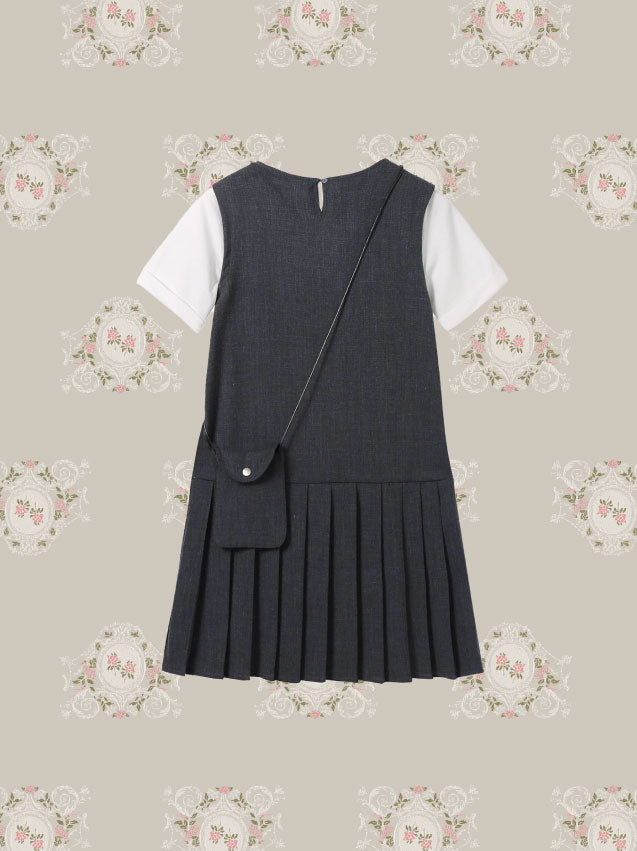 3 Items set Detail Pleated Dress