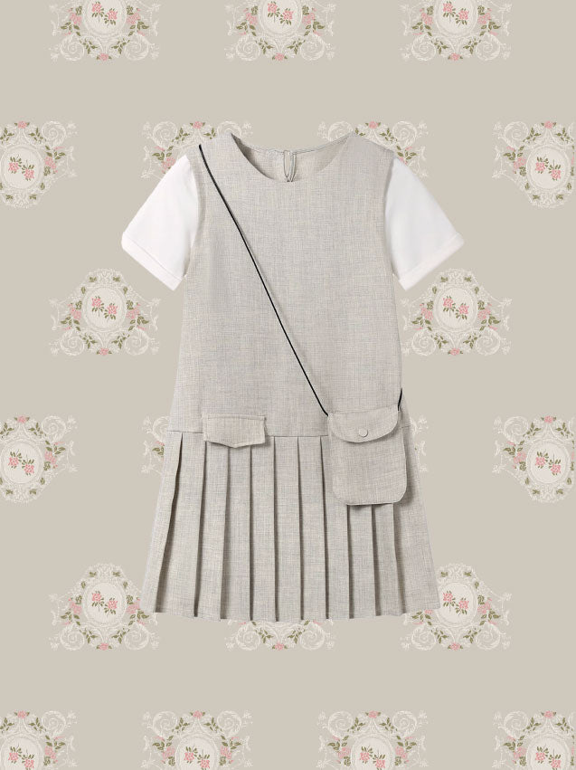 3 Items set Detail Pleated Dress