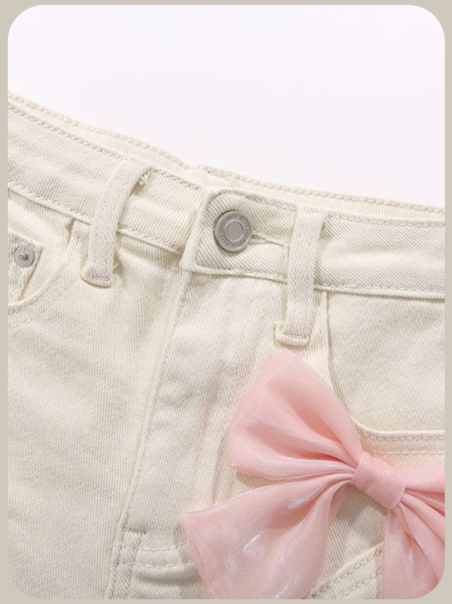 Ribbon Denim Short Pants