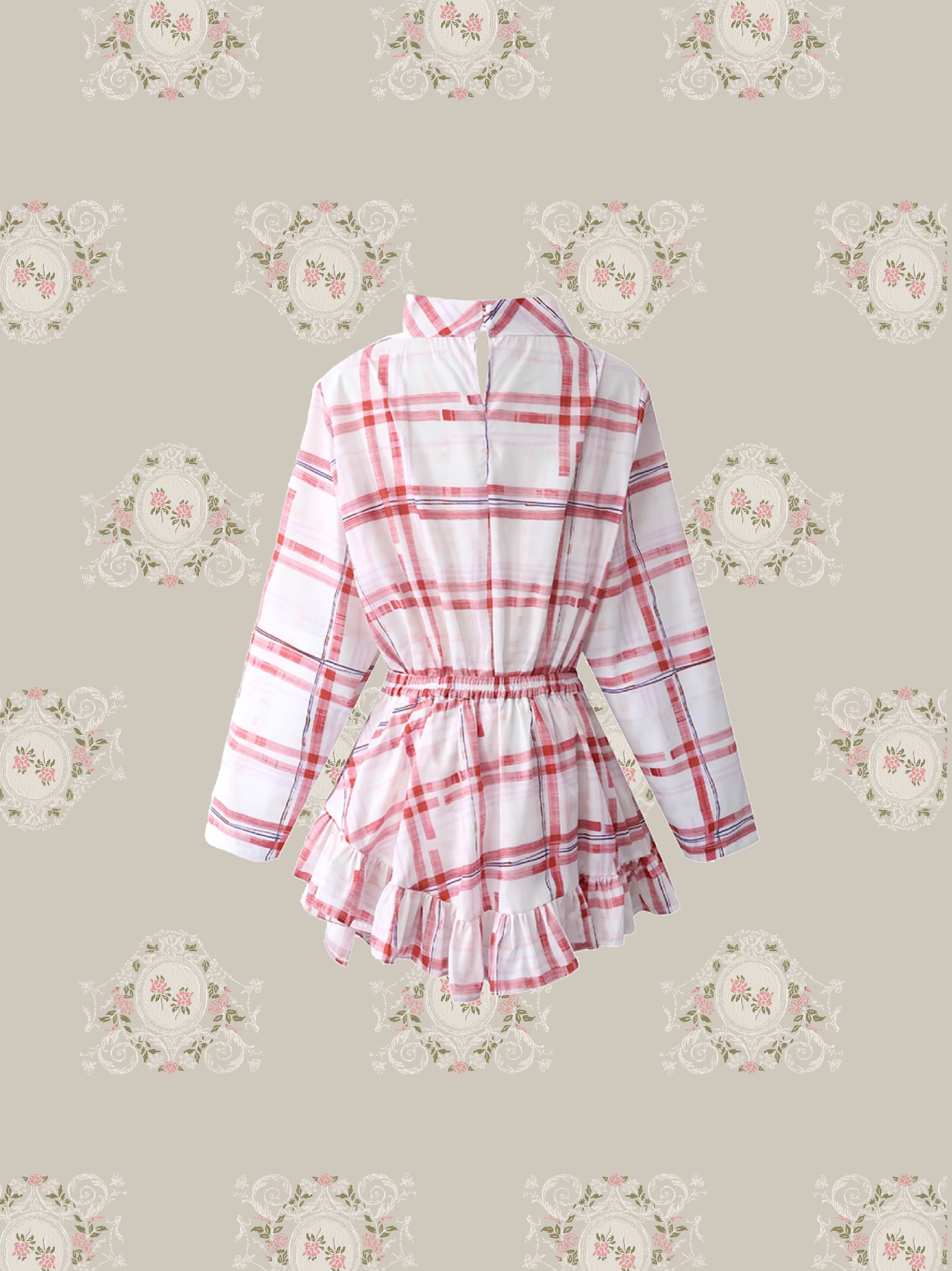 Pink Plaid Asymmetry One Piece/ピンクチェックアシンメトリーワンピース