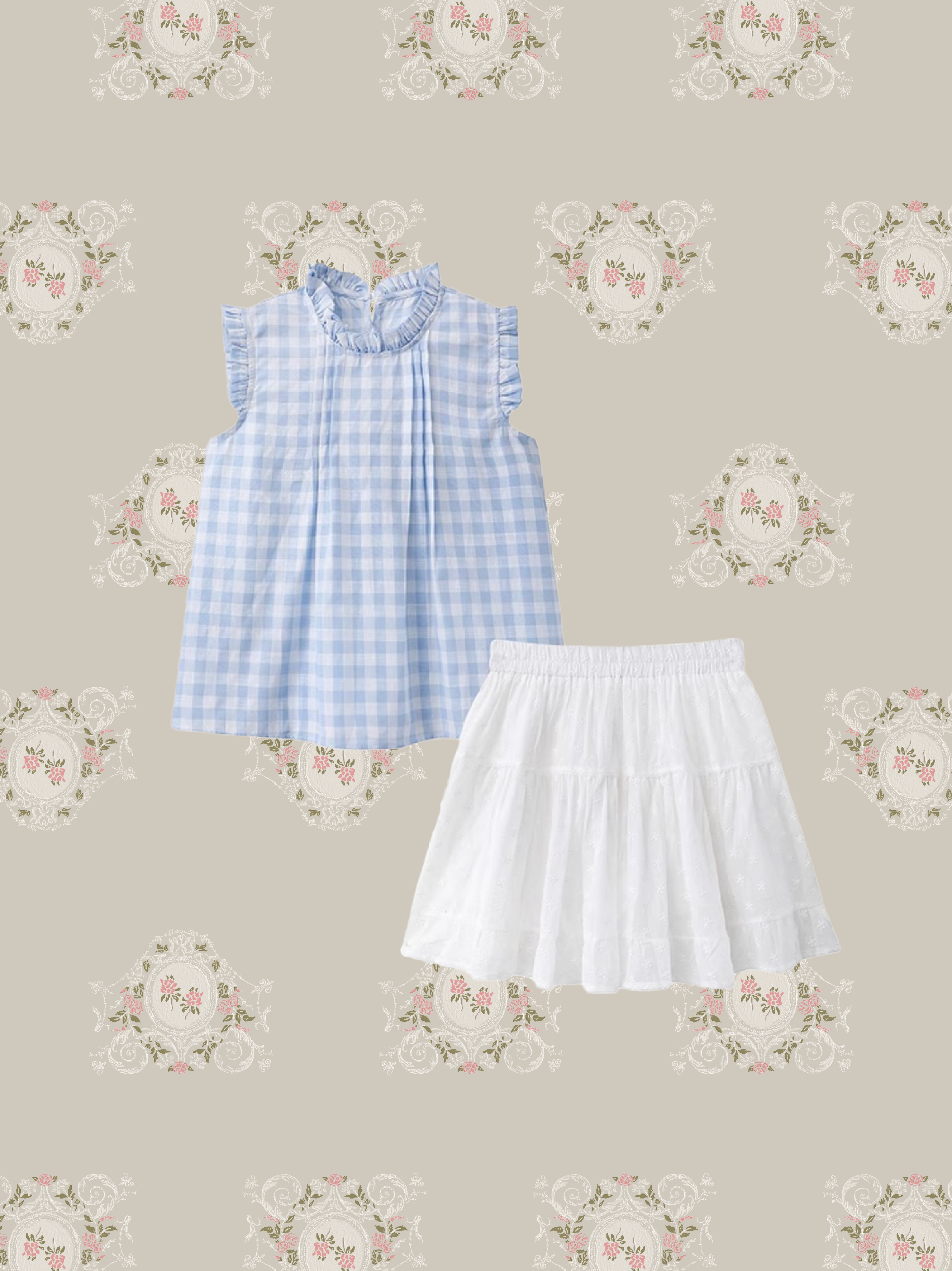 Sky Blue Ruffle Plaid Vest Set Up/スカイブルーフリルチェック柄ベストセットアップ