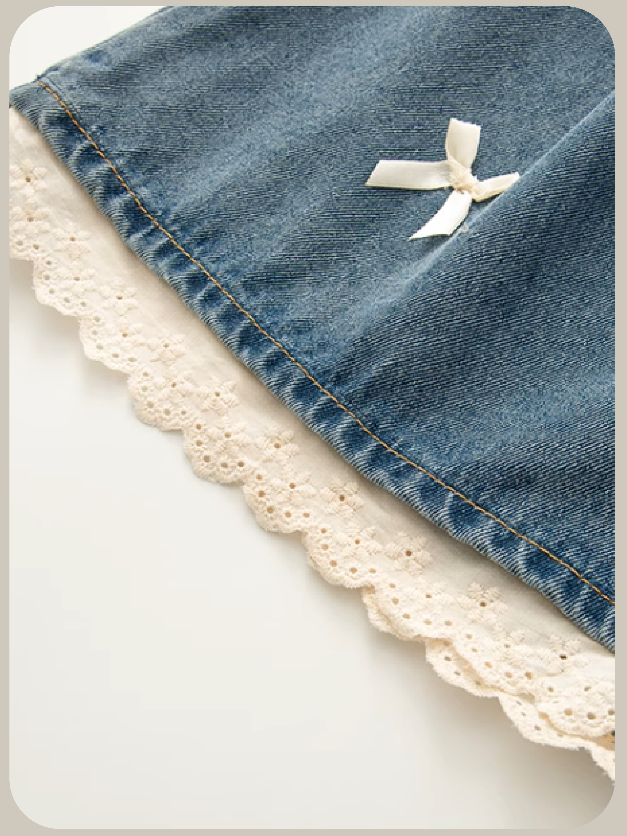 Lace & Bow Denim Short Pants/レース&リボンデニムショートパンツ