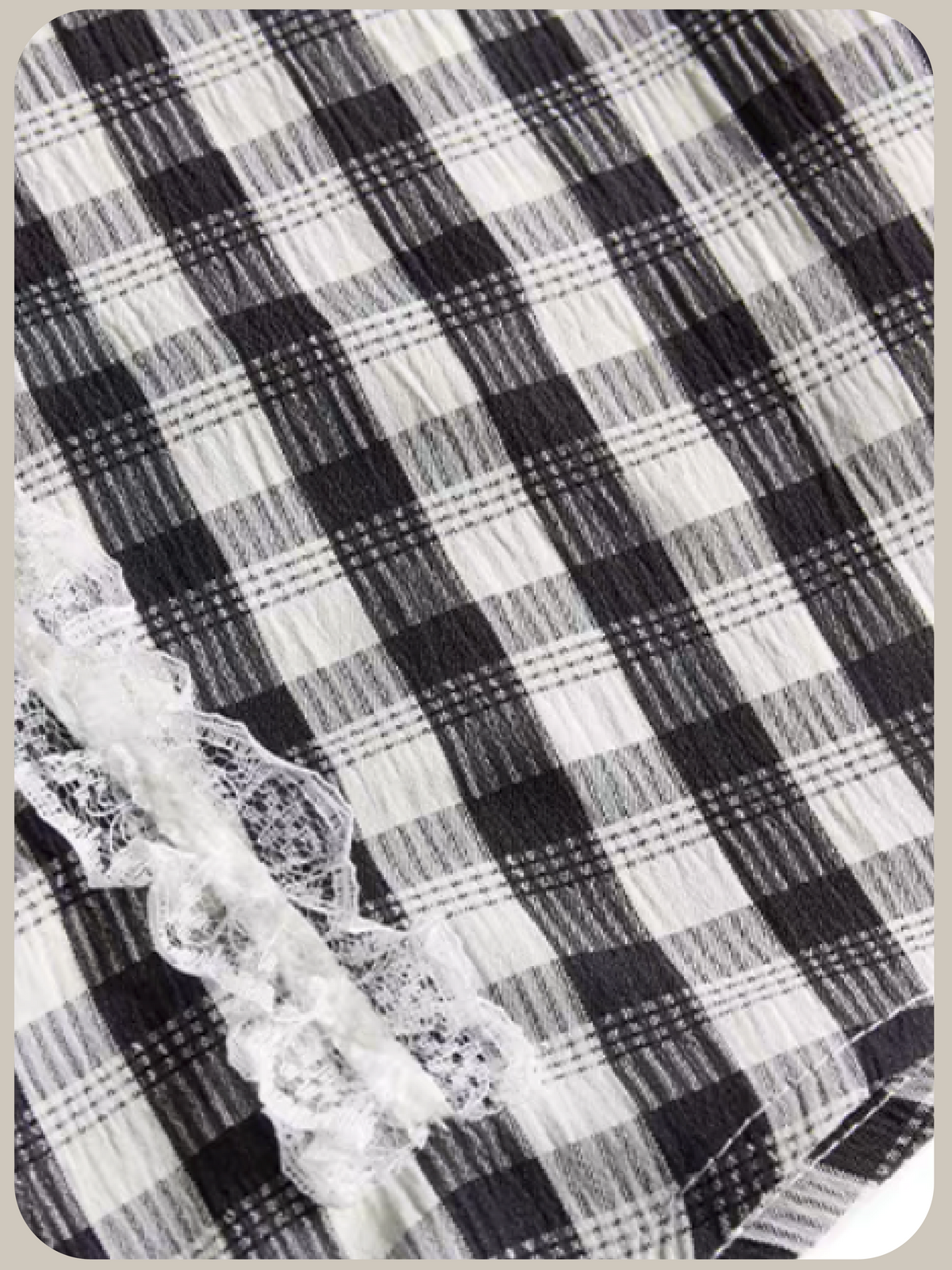 Two Tone Gingham Lace Bow Shirt/ツートーンギンガムチェックレースリボンシャツ