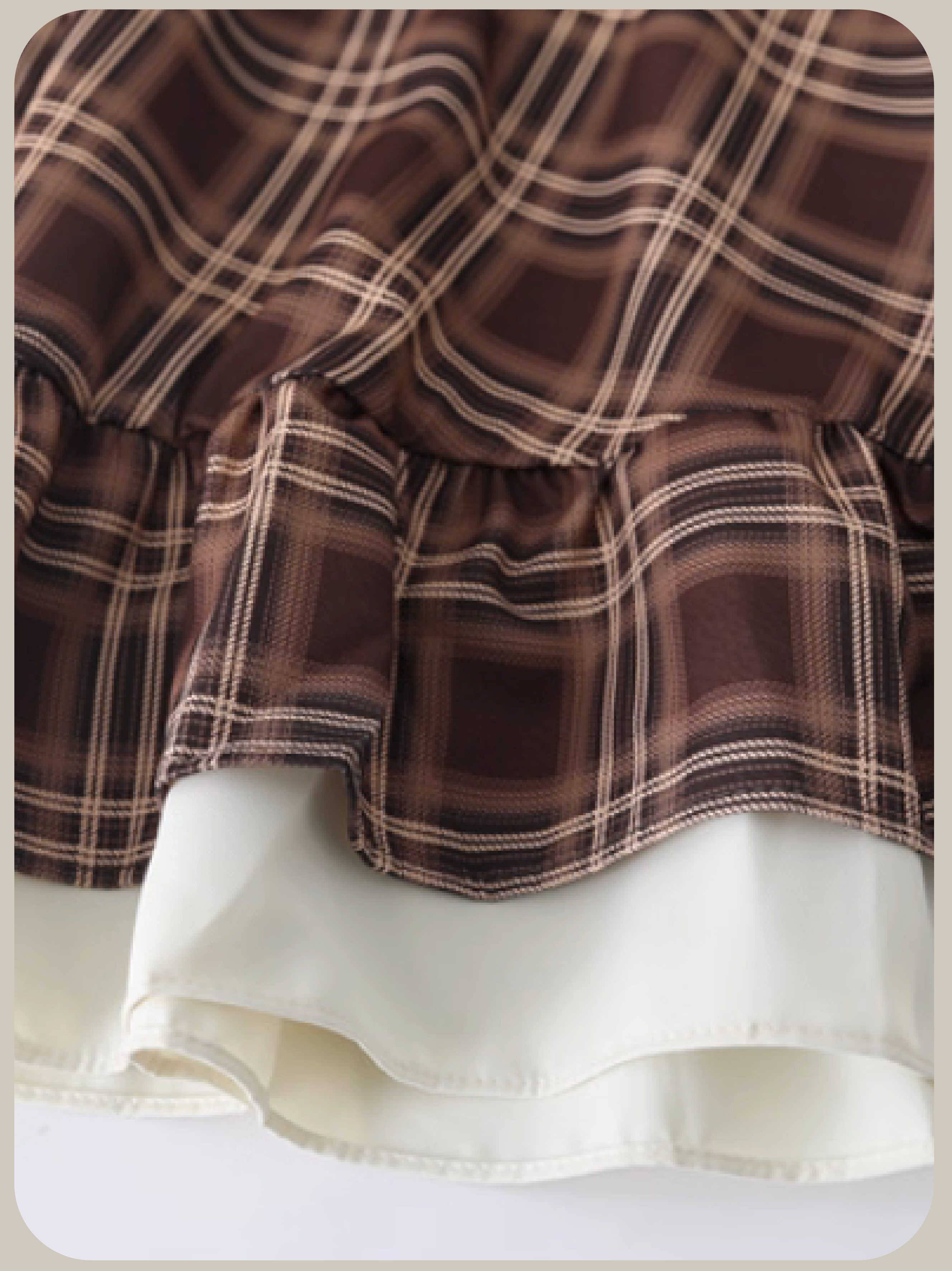 Fake Two Brown Check Frill Onepiece/フェイクツーブラウンチェックフリルワンピース